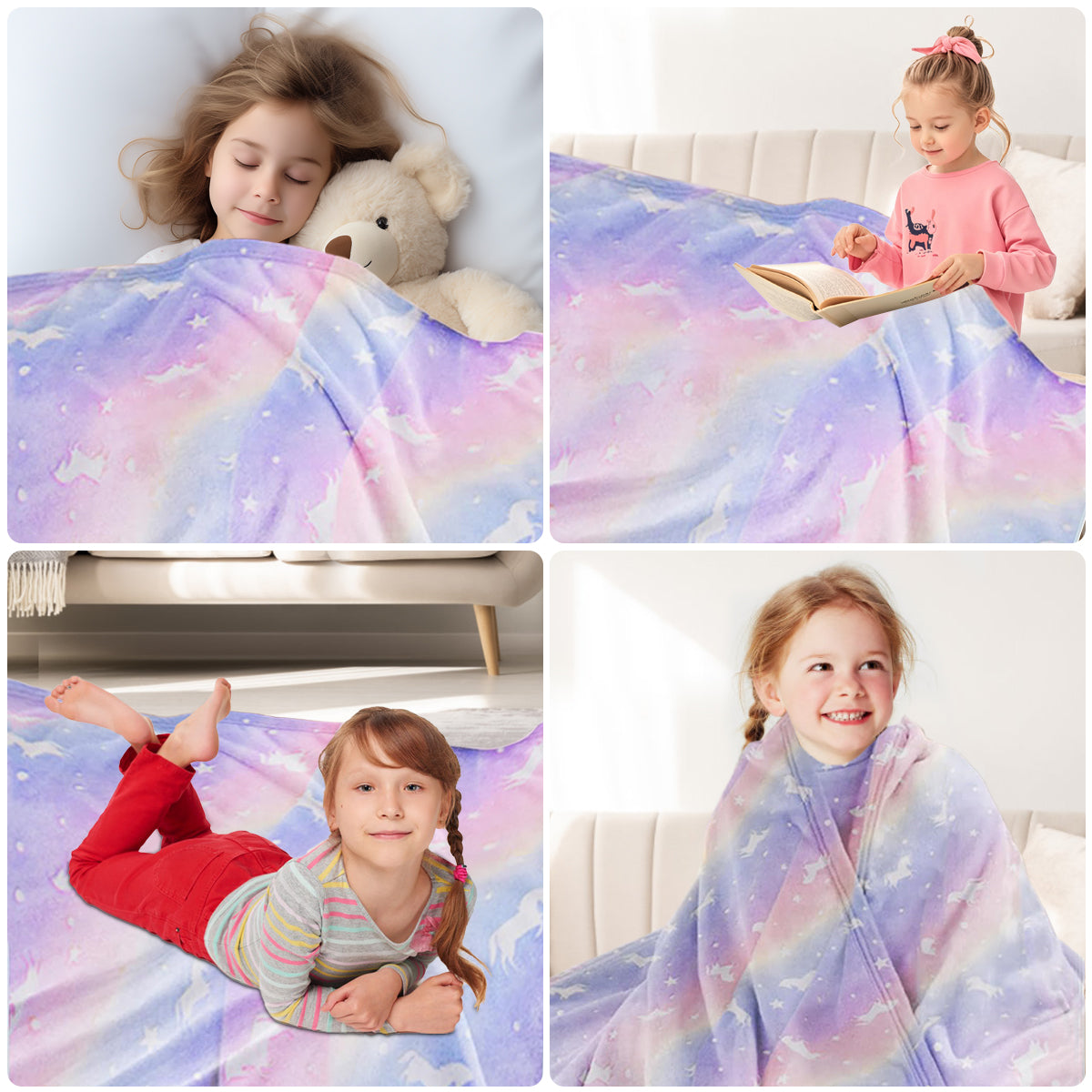 Decorative Knitted Glow in The Dark Pony Blanket for Kids, 50"x60" Soft Cozy Luminous Flannel Blanket, Christmas Birthday Gift for Girls... - Luxury Knitted Decorative Throw Blanket with Fringes Detail