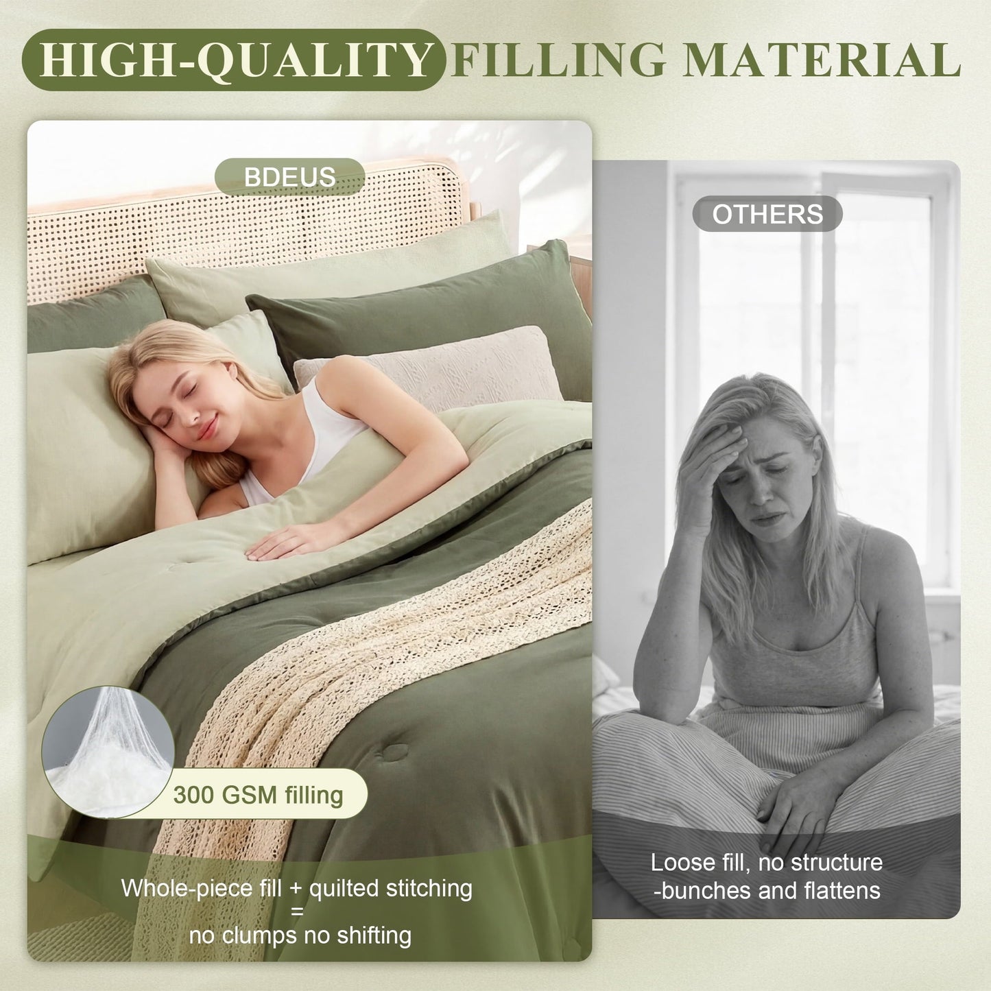 Fluffy Down Alternative 7 Pieces Comforter Set Queen，Bed in A bag，All Seasons Bedding sets with Comforter,Fitted Sheet,Flat Sheet,Pillowcases... - Luxurious Quilted Duvet Cover Set Detail