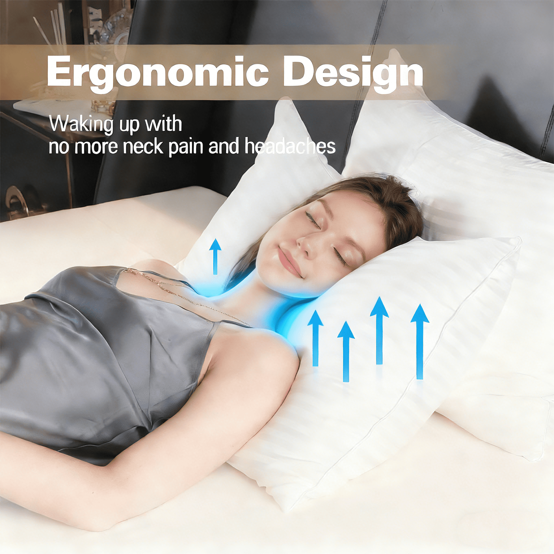 Ergonomic Memory Foam Pillow for Bed Standard Size Set of 2 ,Down Alternative Pillows for Sleeping 20x26inch, Luxury Hotel Pillow for Back,... - Hotel Quality Plush Sleeping Pillows Detail