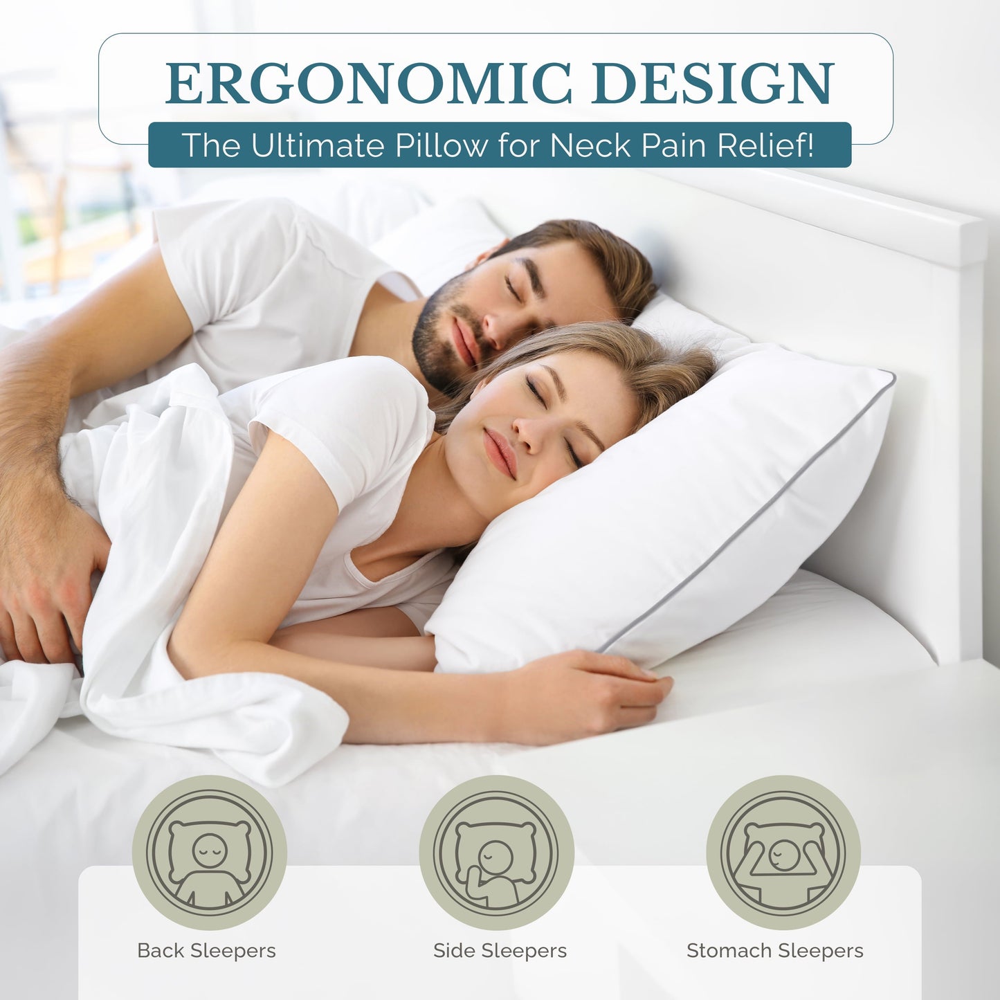 Ergonomic Memory Foam Pillows Standard Size Set of 2 – Standard Pillow, Cooling Comfort, Breathable, Easy Care Machine Washable, Perfect fo... - Hotel Quality Plush Sleeping Pillows Detail