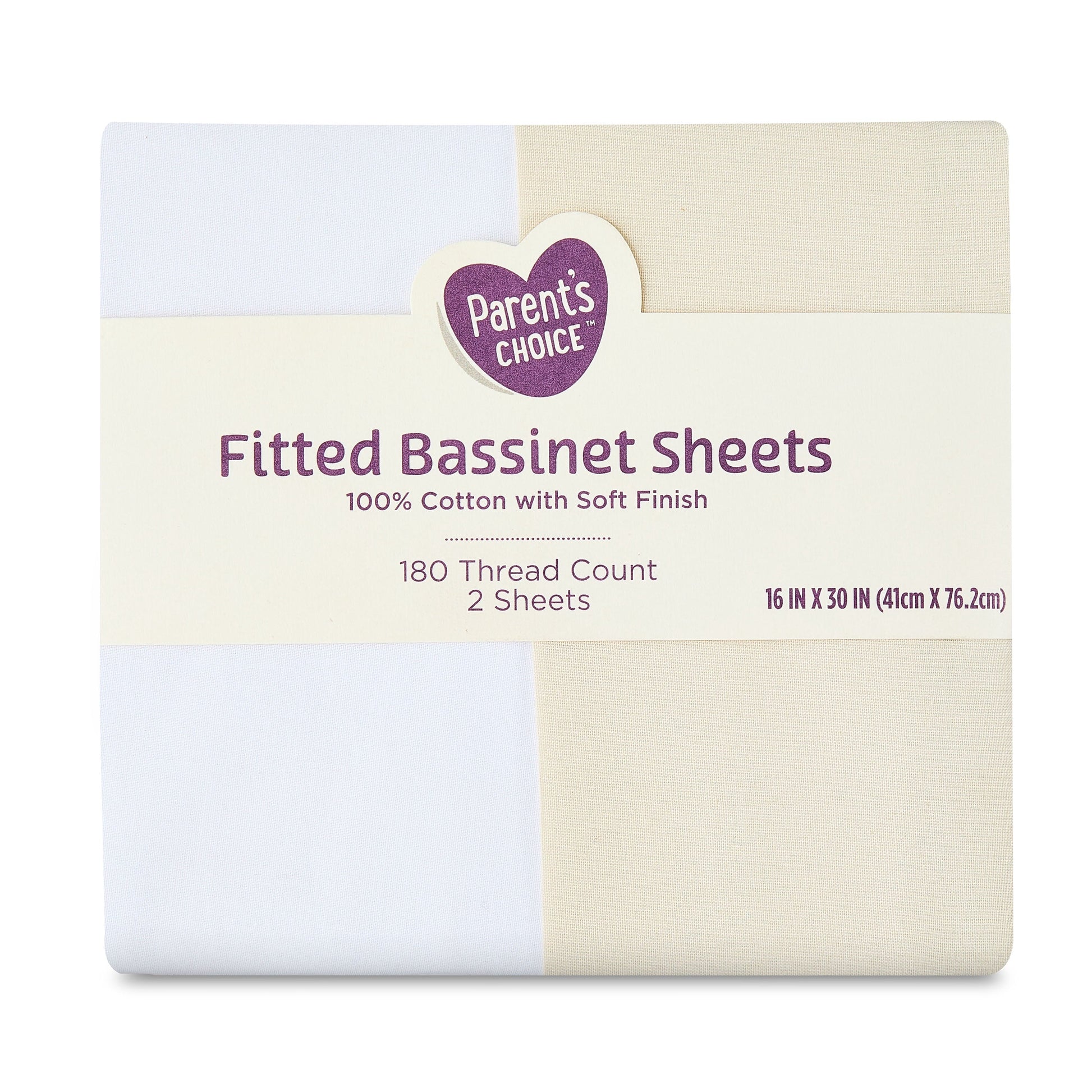 Wrinkle-Resistant 180 Thread Count White and Birch Cotton Fitted Bassinet Sheets, 2 Pack - Premium Ultra-Soft Pillowcase Pair for Sleeping Detail