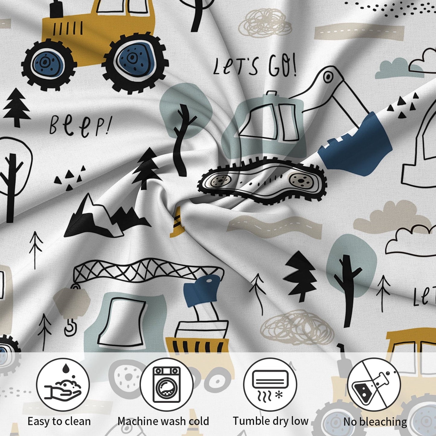 Wrinkle-Resistant Cartoon Excavator Sheet Set for Kids Boys Truck Construction Bedding Set Engineering Vehicle Bed Sheet Sets with 1 Fi... - Cooling Hotel Quality Bedding Sheets and Pillowcases Detail