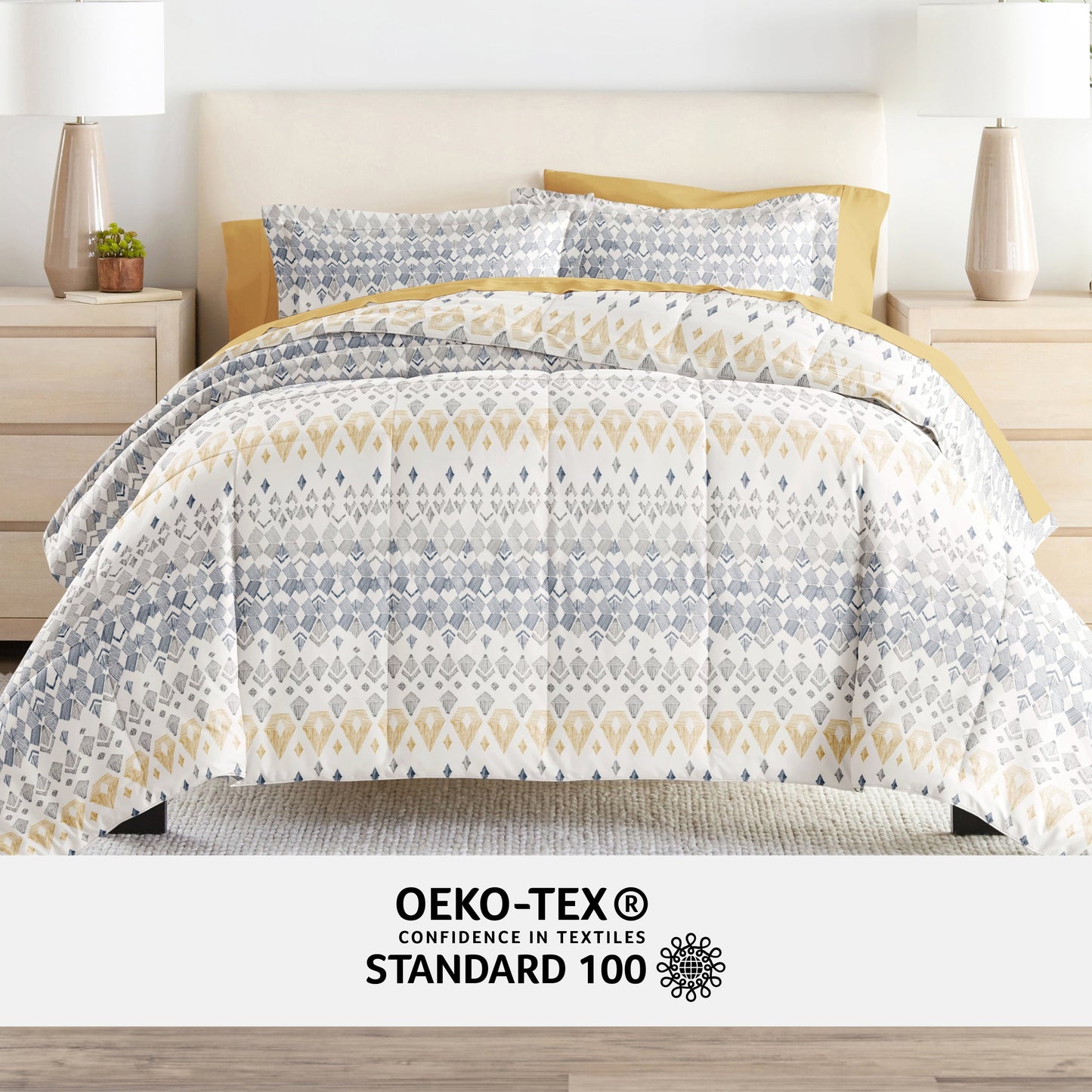 Fluffy Down Alternative 7 Piece Bedding Bundle, Microfiber Patterned Comforter and Sheet Set, Queen - Luxurious Quilted Duvet Cover Set Detail