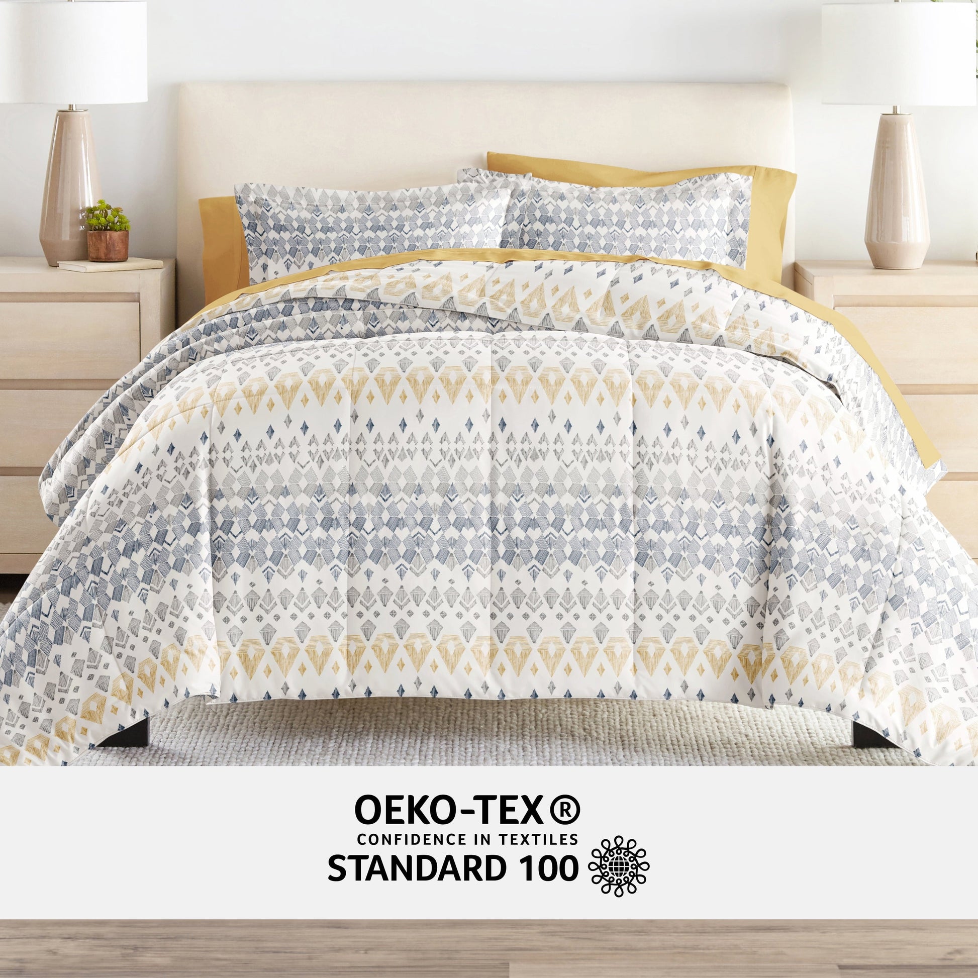 Fluffy Down Alternative 7 Piece Bedding Bundle, Microfiber Patterned Comforter and Sheet Set, Queen - Luxurious Quilted Duvet Cover Set Detail