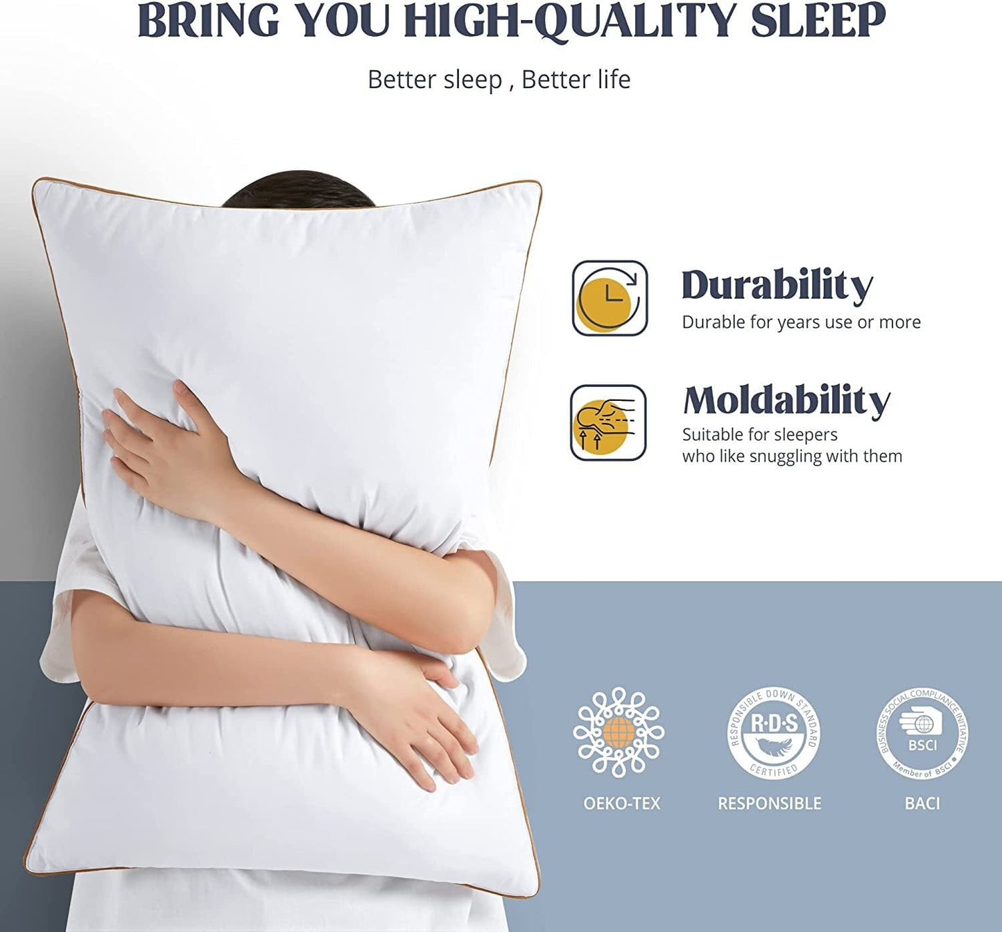 Hotel Collection Down Feather Pillows for Bed 20 x 30 Inches Queen Size Set of 2, Medium Firm Luxury Cooling Hotel Collection Feather ... - Ergonomic Memory Foam Pillow for Neck Pain Support Detail
