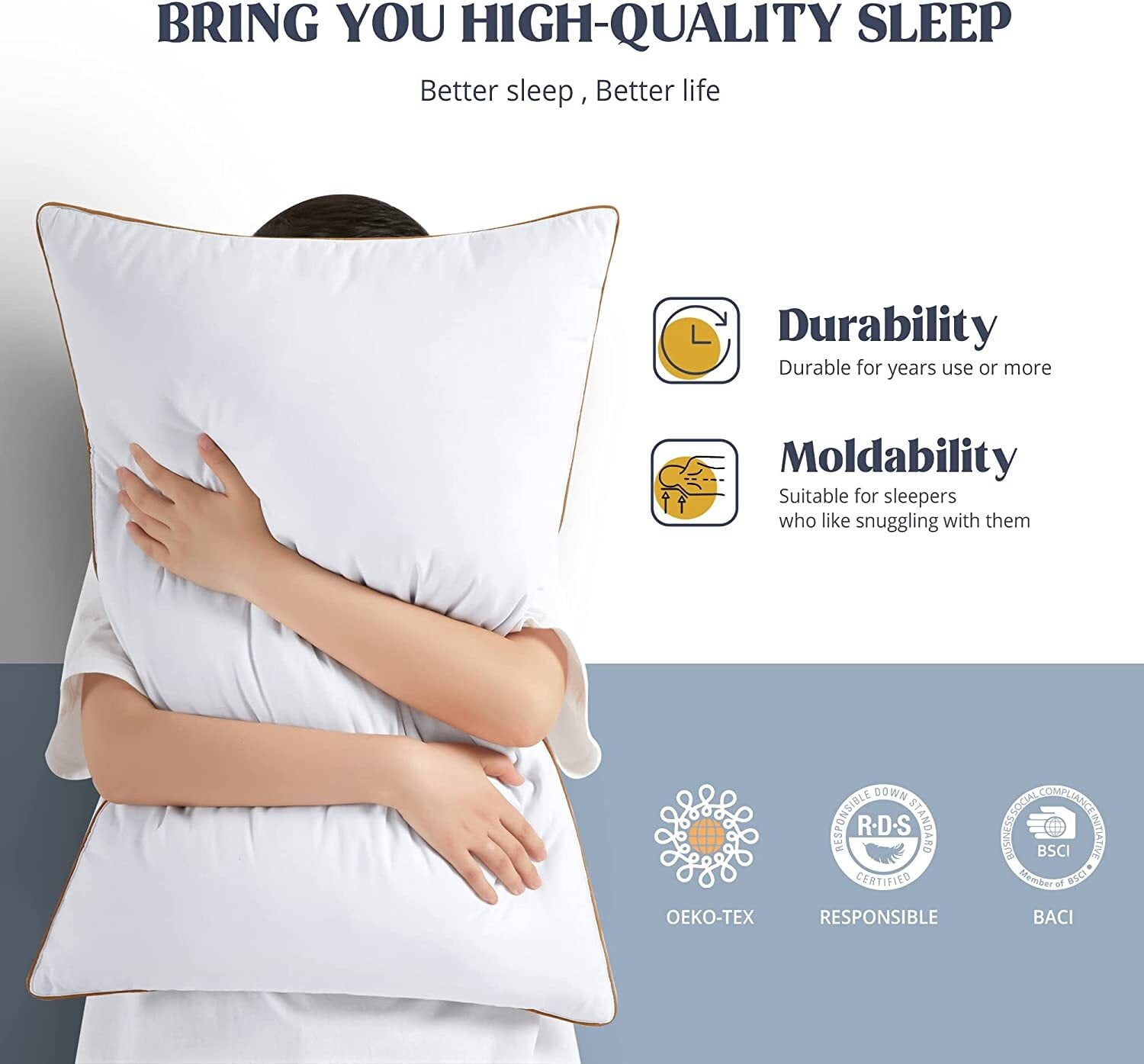 Hotel Collection Down Feather Pillows for Bed 20 x 30 Inches Queen Size Set of 2, Medium Firm Luxury Cooling Hotel Collection Feather ... - Ergonomic Memory Foam Pillow for Neck Pain Support Detail