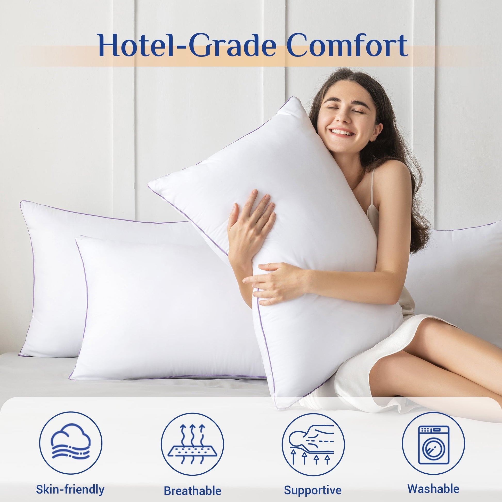 Decorative Plump Pillows Standard Size Set of 2, Hotel Down Alternative Sleeping Bed Pillows for Side Back Stomach Sleepers - Decorative Throw Pillow Cushion for Sofa & Bed Detail