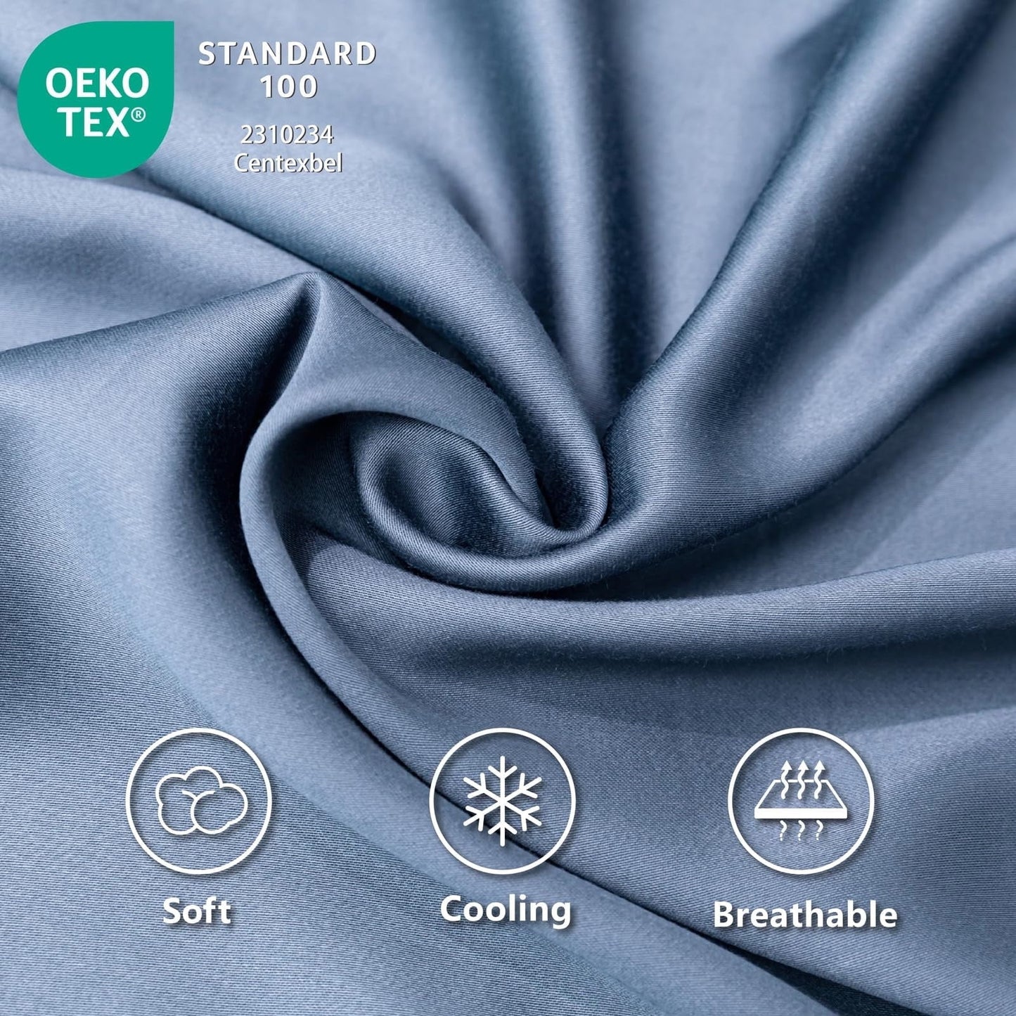 Breathable Luxury Luxury Bamboo Bed Sheets Set Full 4 Pcs for Adult,Soft&Cool,16" Deep Pocket,Blue Gray - Cooling Hotel Quality Bedding Sheets and Pillowcases Detail