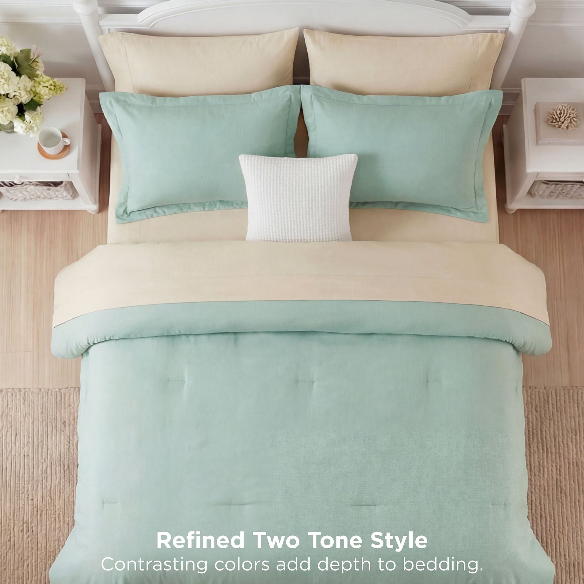 All-Season Queen Comforter Set Sage Green, 7 Pieces Lightweight Queen Bedding Sets, Contrasting Design - Hypoallergenic Ultra-Fluffy Quilt for Winter Detail