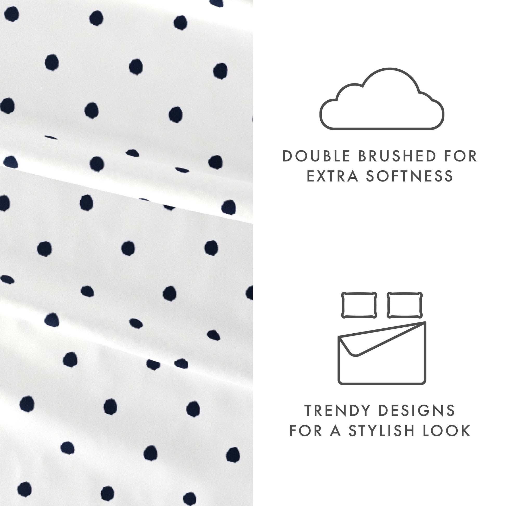 Ultra-Soft 4 Piece Pattern Microfiber Bed Sheets Set, Navy Dots, California King - Luxury Bed Sheet Set with Deep Pockets Detail