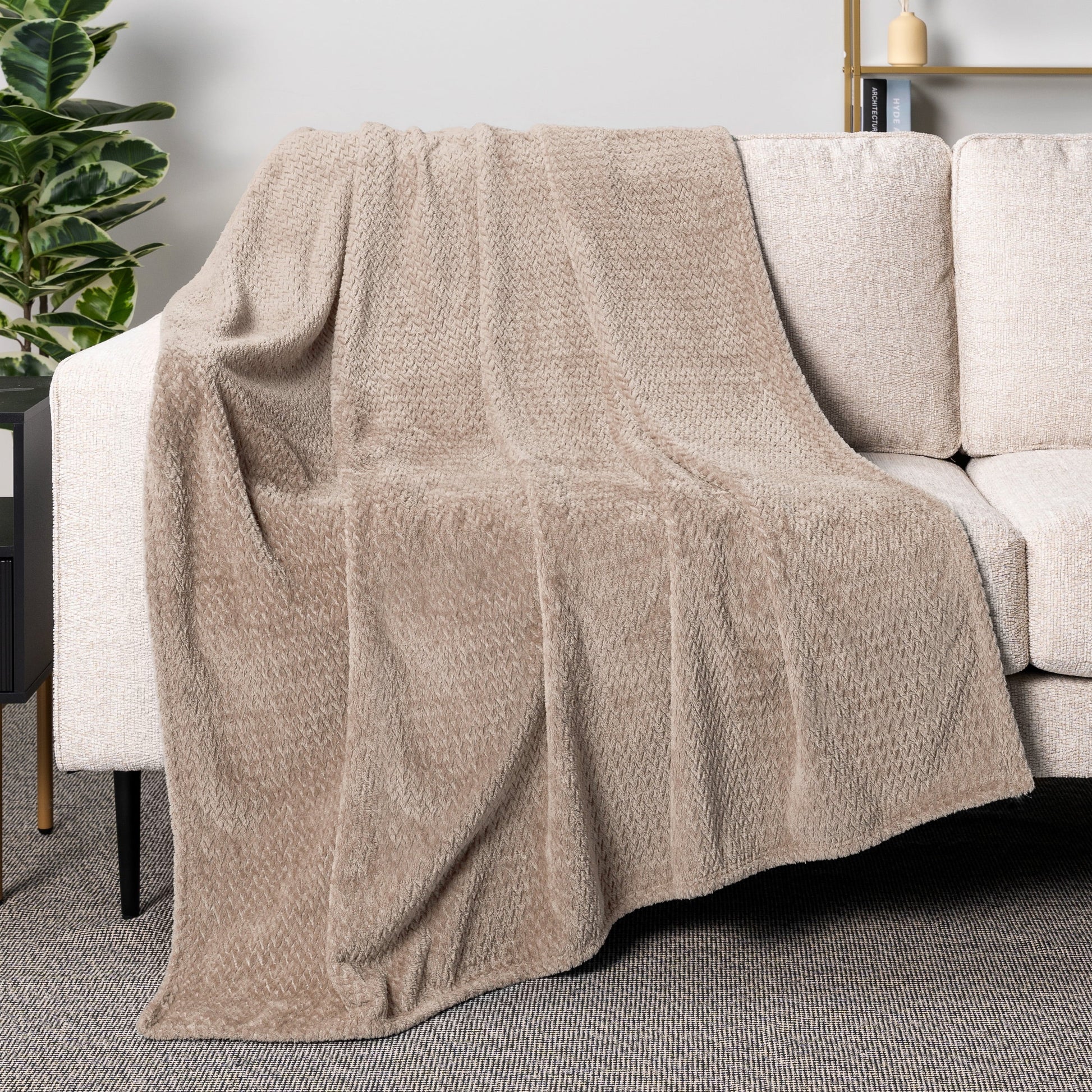Lightweight Warm Soft Fleece Taupe Tan Throw Blanket for Couch, Lightweight Plush Warm Blankets for Bed, Fuzzy Cozy Flannel Blanket Th... - Cozy Fleece Throw Blanket for Couch & Bed Detail
