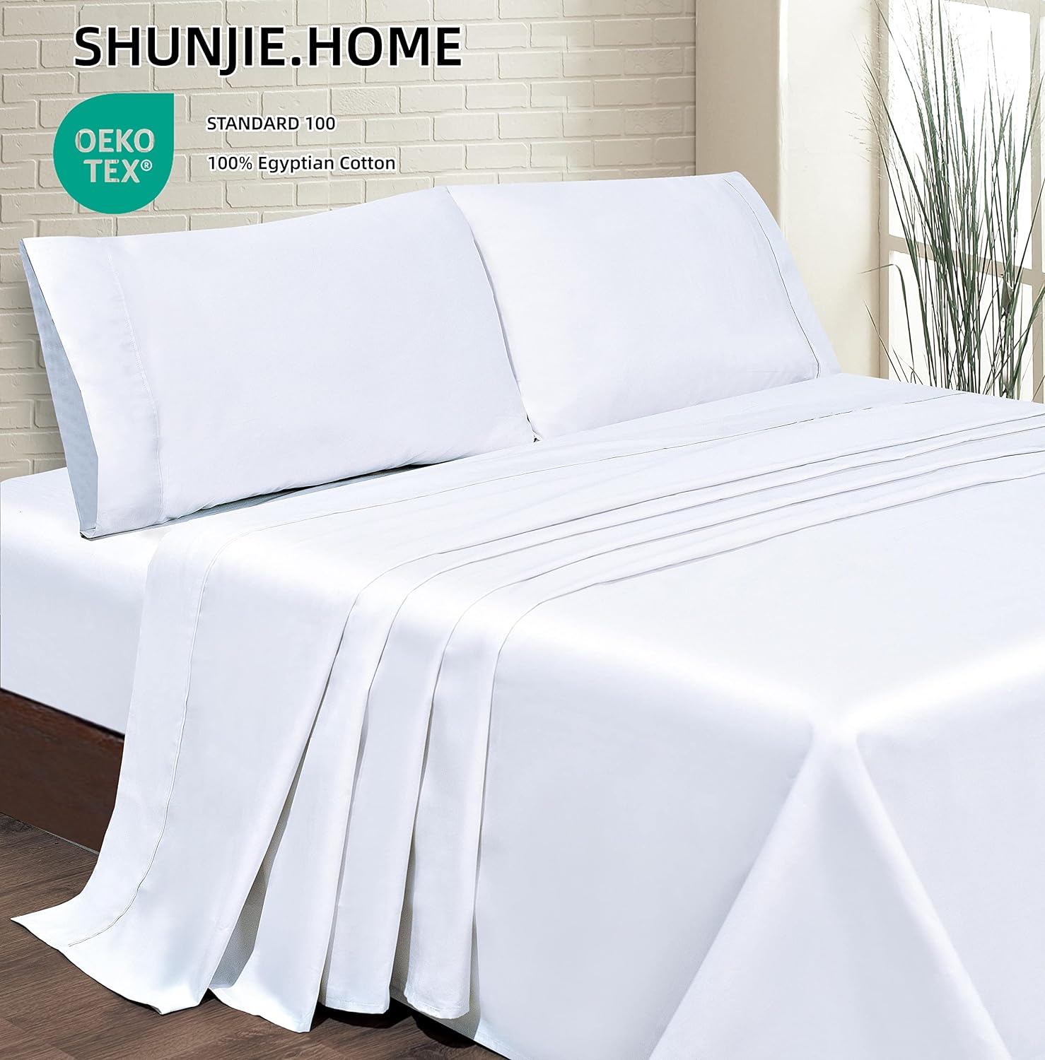 Premium Egyptian Cotton Bed Sheets Set 4 Pieces, 600 TC 100% Egyptian Cotton Bed Sheets, Breathable, Soft & Silky Sateen Weave Fits Mattress ... - Luxury Bed Sheet Set with Deep Pockets Detail