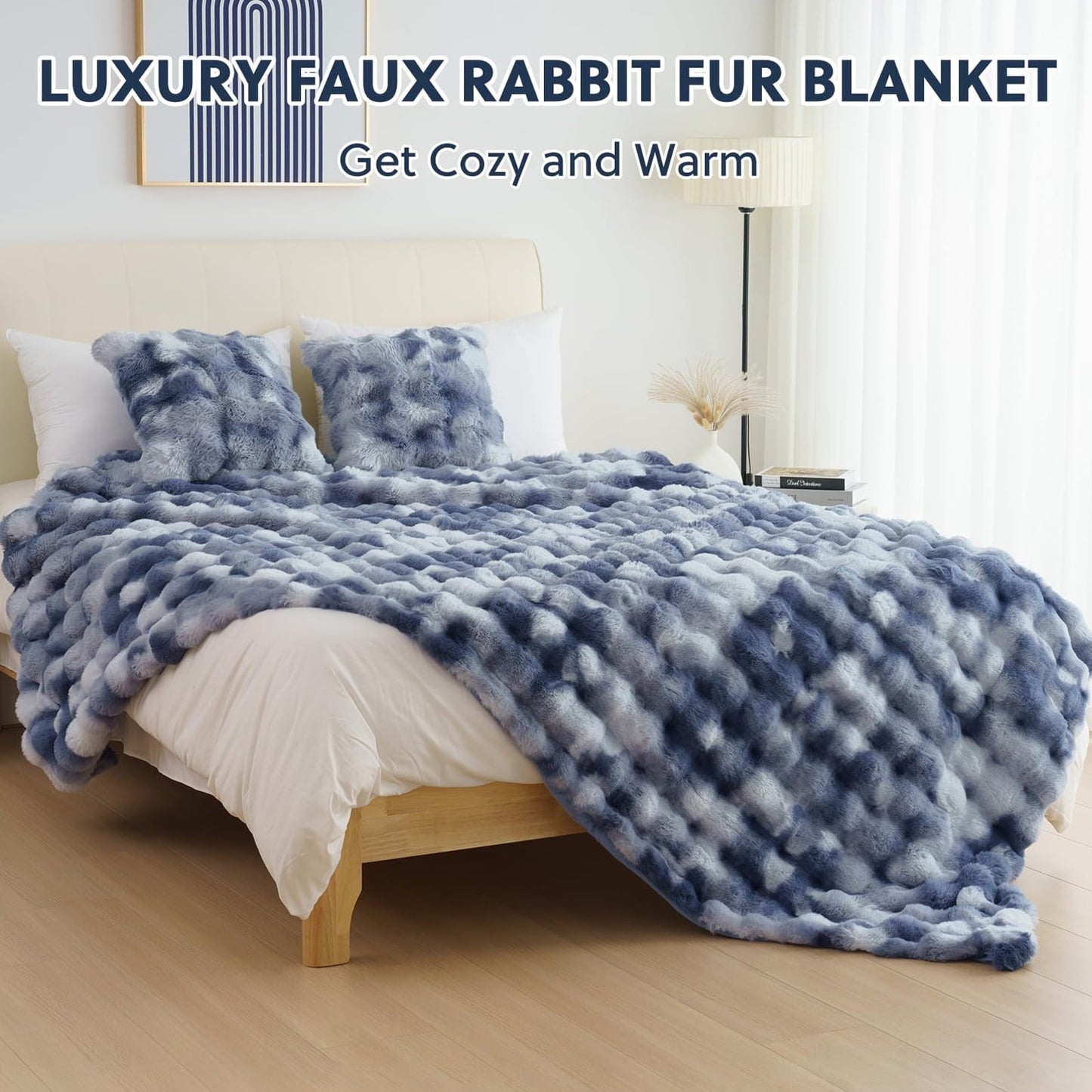 Decorative Knitted Faux Fur Throw Blanket for Couch Luxury Fluffy Thick Bubble Blanket Warm Cozy Throw for Bedroom Living Room, 50" x 60... - Cozy Fleece Throw Blanket for Couch & Bed Detail