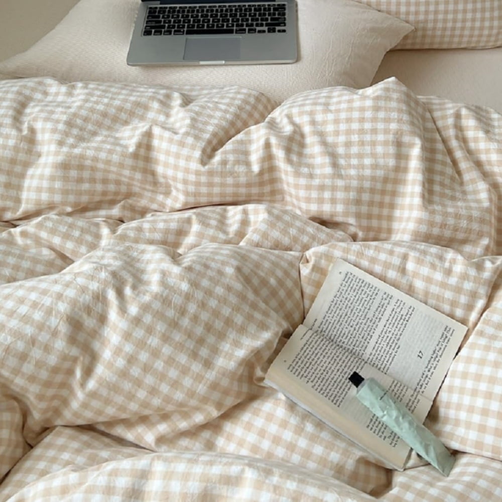 Luxurious Quilted Soft Beige White Plaid Comforter Twin Sets, 2 Pieces Breathable Plaid Buffalo Checkered Comforter for All Season - Hypoallergenic Ultra-Fluffy Quilt for Winter Detail