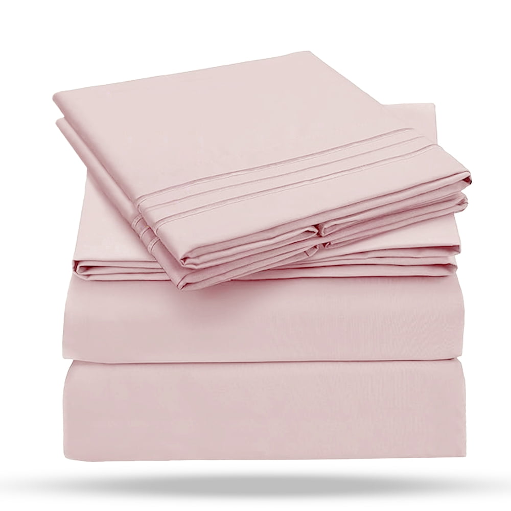 Cooling Sateen 4-Piece Full Pink Sheet Set - Cooling, Wrinkle-Free - Breathable Egyptian Cotton Flat & Fitted Sheets Detail