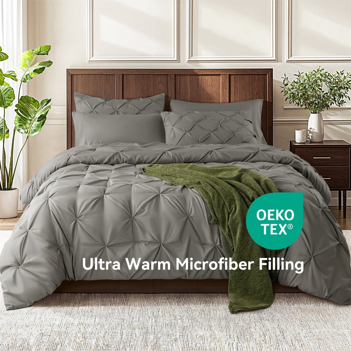 Luxurious Quilted Queen Comforter Set, 7 Pieces Bedding Sets for All Season, Bed in a Bag with Pleated Comforter - Flat Sheet & Fitted ... - Luxurious Quilted Duvet Cover Set Detail