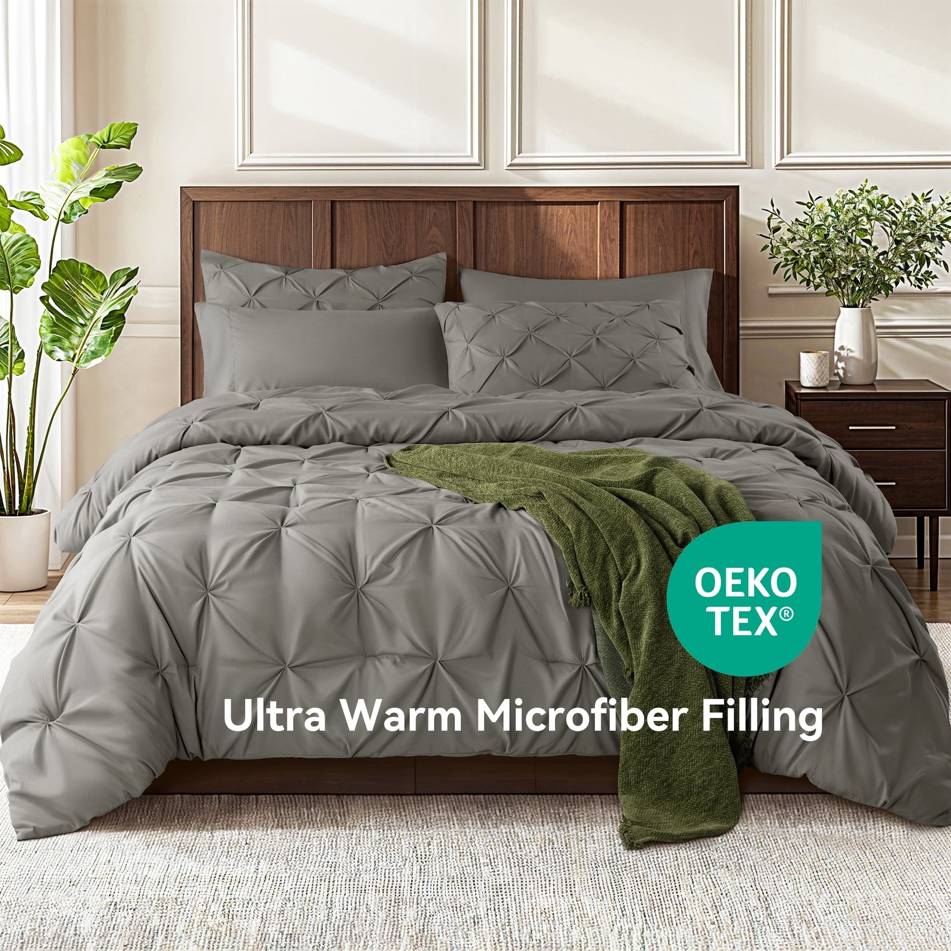 Luxurious Quilted Queen Comforter Set, 7 Pieces Bedding Sets for All Season, Bed in a Bag with Pleated Comforter - Flat Sheet & Fitted ... - Luxurious Quilted Duvet Cover Set Detail