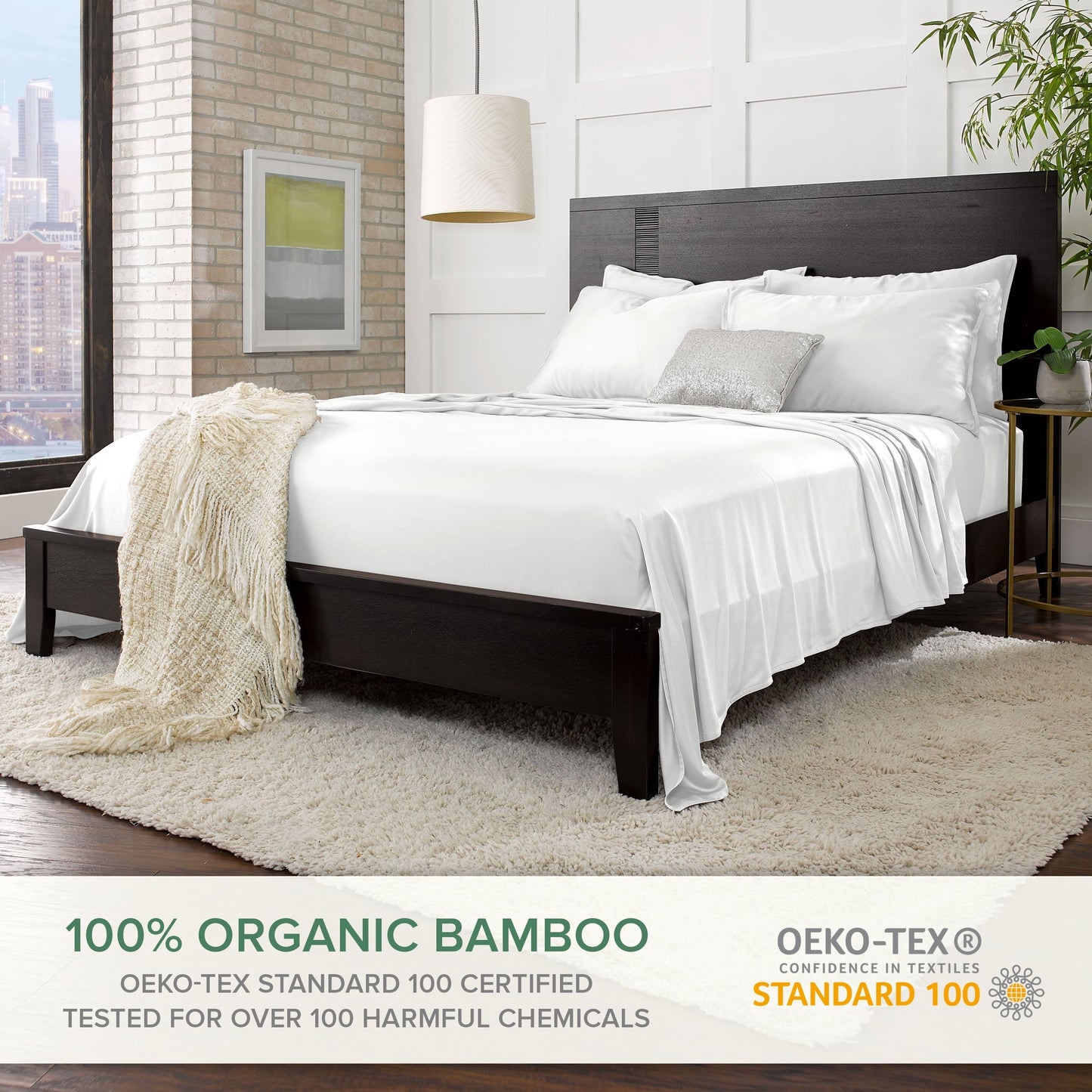 Cooling Sateen Sheets King Size Bed Sheet 4 Piece Set, Genuine 100% Organic Bamboo Viscose, Luxuriously Soft & Cooling, Double Stitc... - Luxury Bed Sheet Set with Deep Pockets Detail
