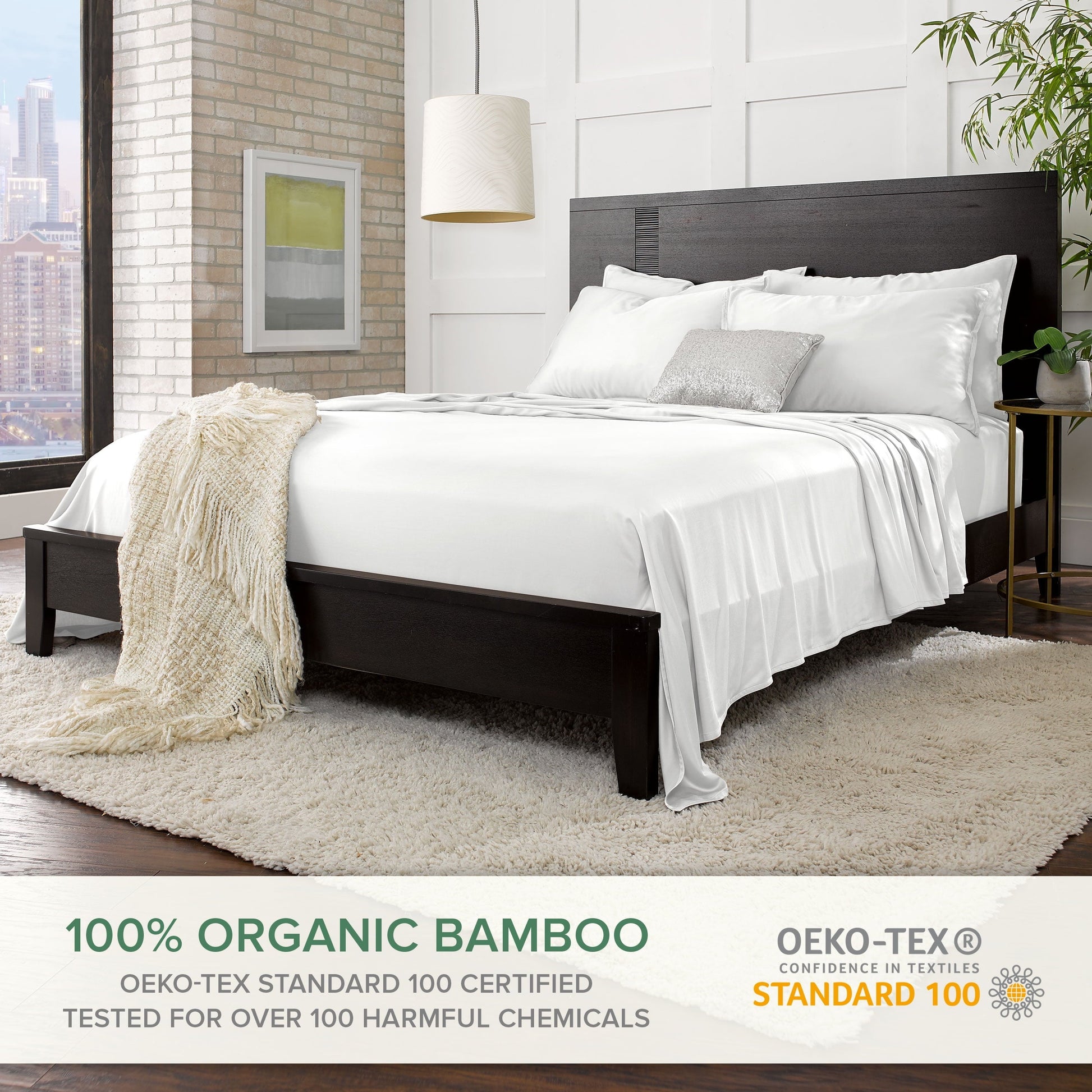 Cooling Sateen Sheets King Size Bed Sheet 4 Piece Set, Genuine 100% Organic Bamboo Viscose, Luxuriously Soft & Cooling, Double Stitc... - Luxury Bed Sheet Set with Deep Pockets Detail