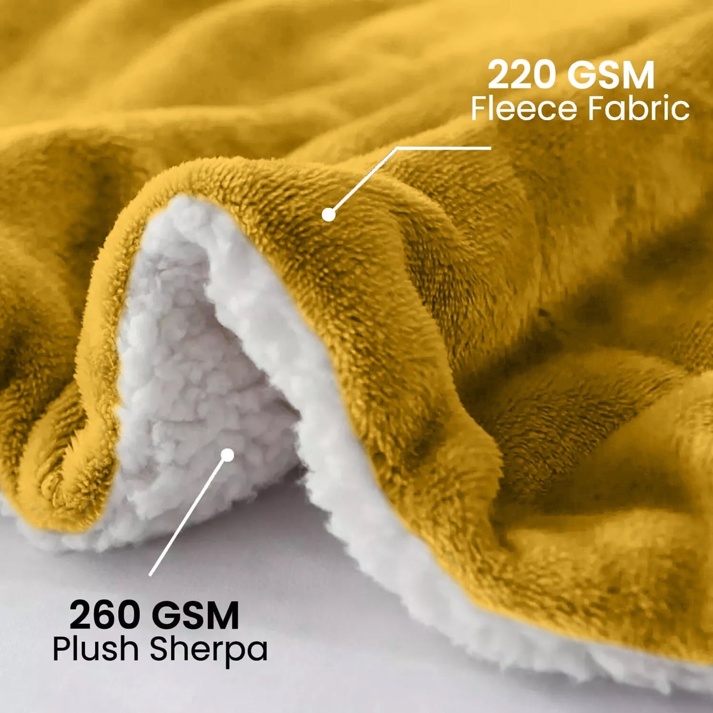 Cozy Fleece Moonlight20015 Sherpa Blanket Fluffy Plush Couch & Travel Blanket Reversible Throw Size Ochre Color - Lightweight Plush Warm Blanket for All Seasons Detail