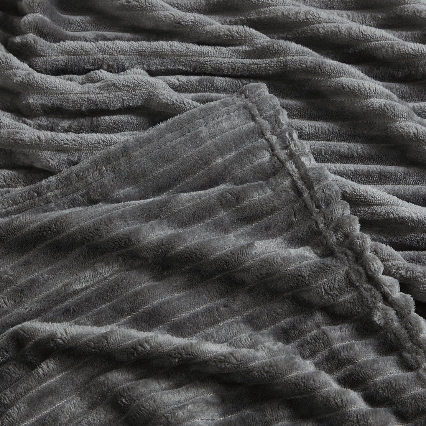 Decorative Knitted Cut Plush Fleece Blanket, Soft Lightweight Fuzzy Luxury Throw Size Bed Blankets for Bed, Throw, Gray - Luxury Knitted Decorative Throw Blanket with Fringes Detail