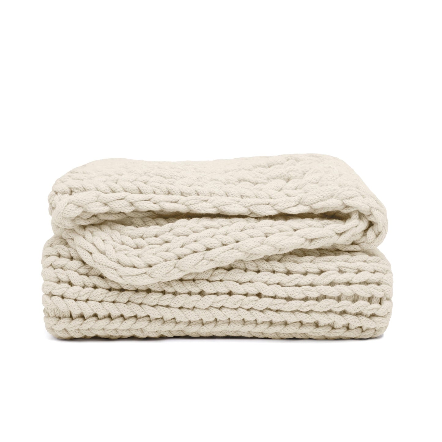 Lightweight Warm Soft & Cozy Chunky Hand-Knit Throw Blanket, Ivory - Lightweight Plush Warm Blanket for All Seasons Detail