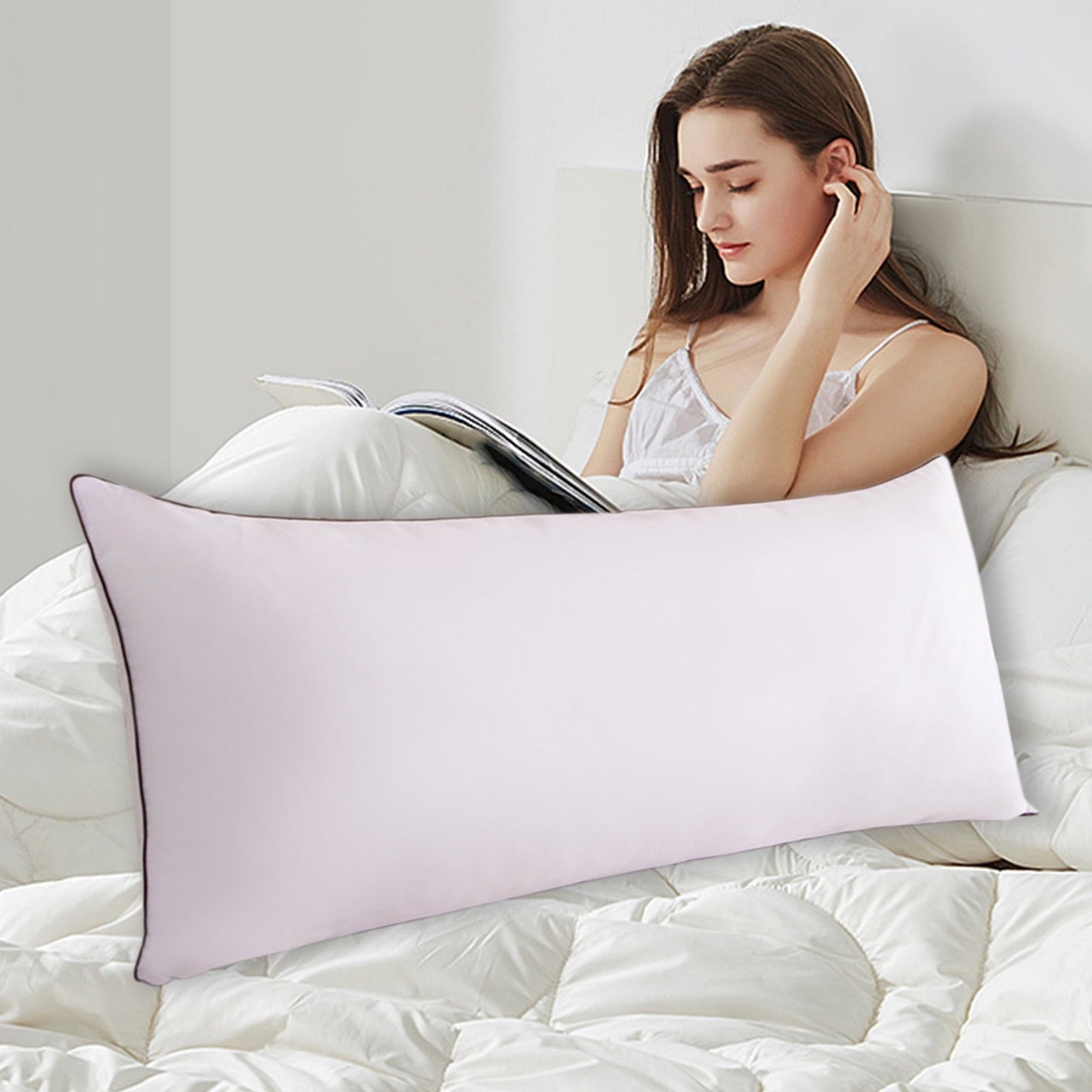 Hotel Collection Long Pillows For Bed King Clearance! 100*48cm White Gentle Support Soybean Pillow, Comfortable Breathable Bed Pillows... - Orthopedic Shredded Foam Bed Pillow Set Detail