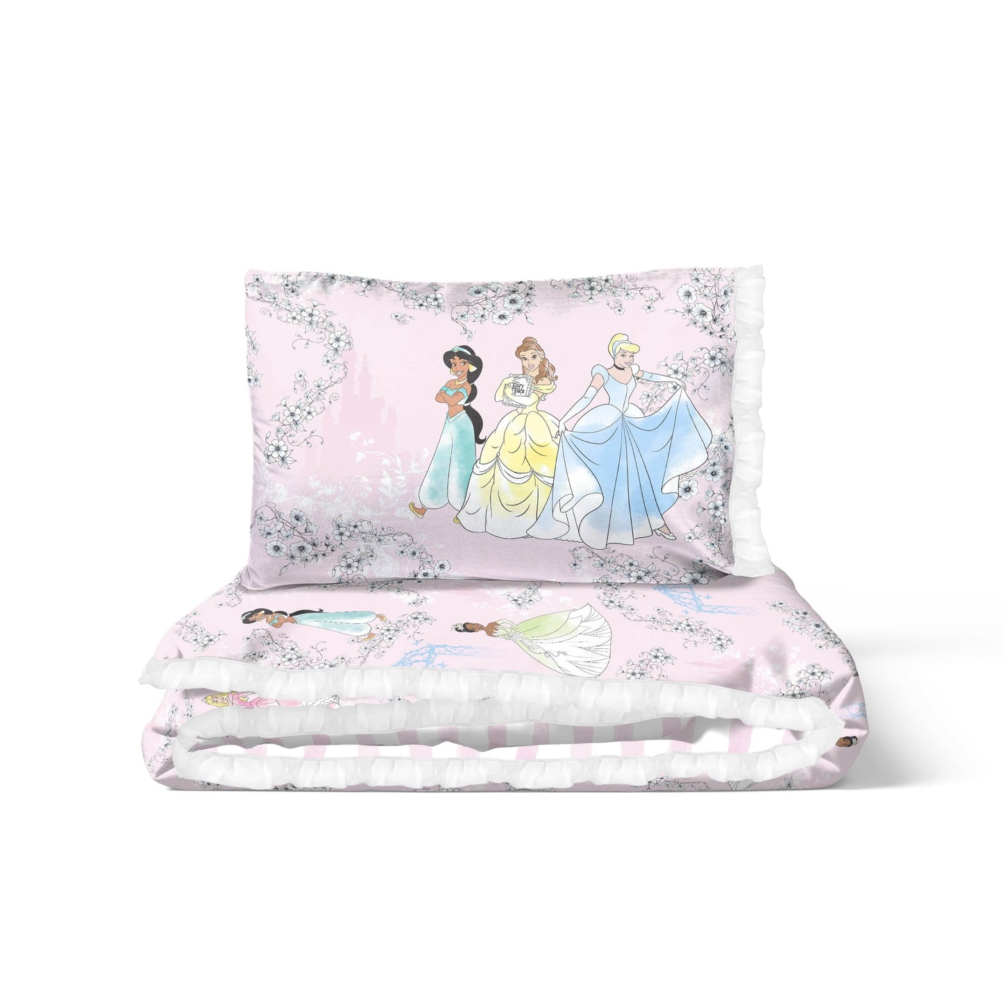 Heavyweight Warmth Princess Floral Gardens 2-Piece Twin/Full Reversible Comforter Set, Polyester Microfiber, Pink & White - Hypoallergenic Ultra-Fluffy Quilt for Winter Detail