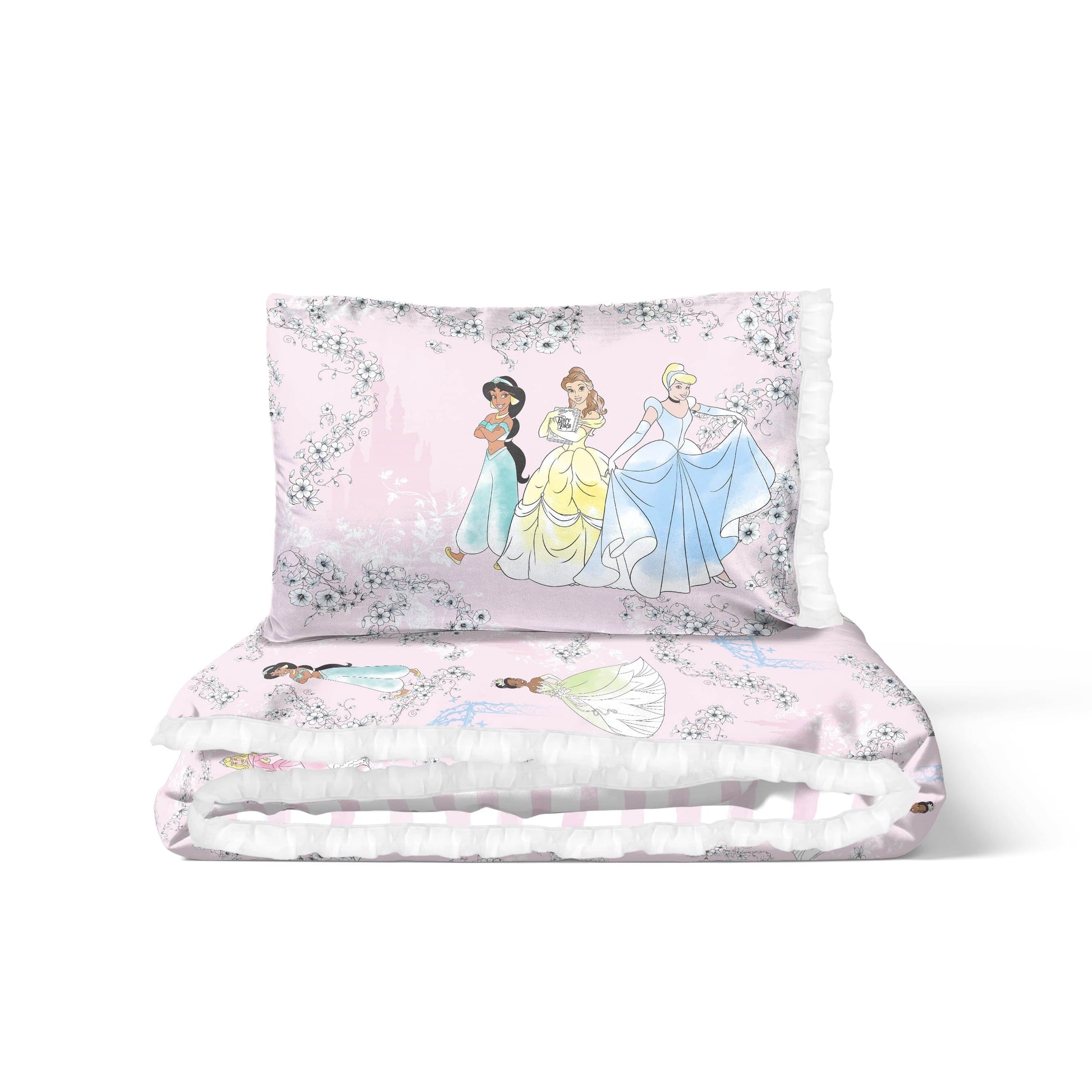 Heavyweight Warmth Princess Floral Gardens 2-Piece Twin/Full Reversible Comforter Set, Polyester Microfiber, Pink & White - Hypoallergenic Ultra-Fluffy Quilt for Winter Detail