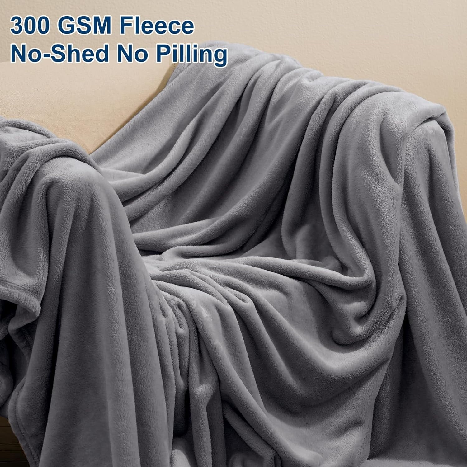 Reversible Sherpa Fleece Throw Blanket, Fuzzy Soft Lightweight Blankets for Bed, Sofa, Suitable for All Season, Grey, 50x60 inches - Cozy Fleece Throw Blanket for Couch & Bed Detail