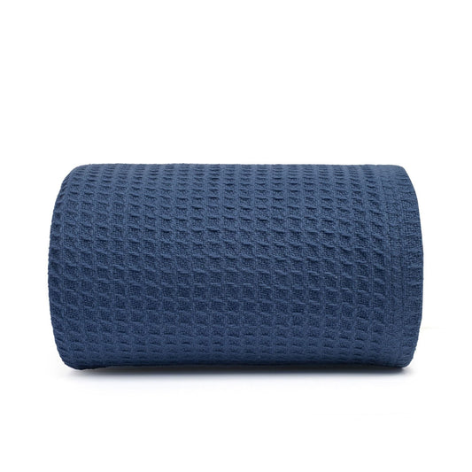Decorative Knitted Twin Waffle Throw Blanket for Couch (68" x 92"), 100% Cotton Throw Blankets for Bed, Waffle Blanket for Bed (Navy) - Super Soft Reversible Sherpa Flannel Blanket - Default Title