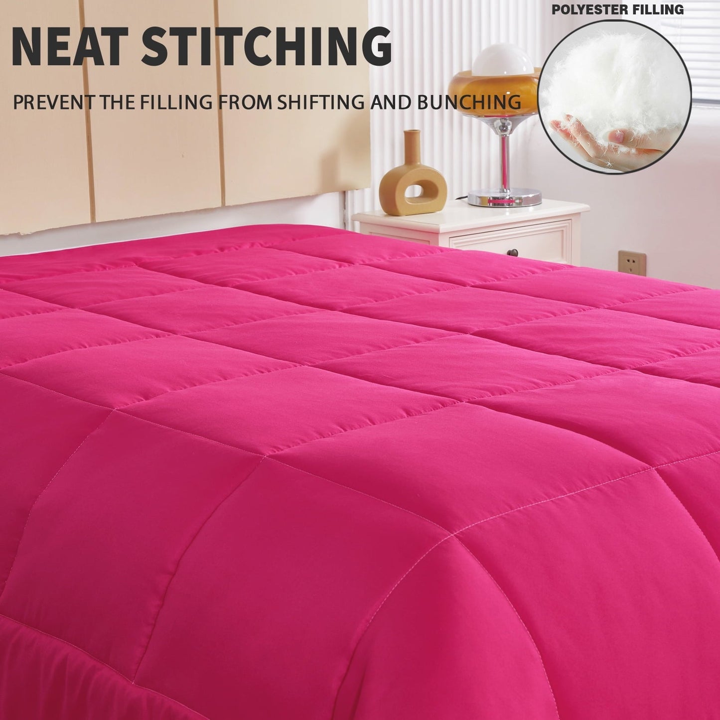 All-Season Lightweight Reversible 3-Piece Comforter Set All Seasons, Down Alternative Comforter with 2 Pillow Shams, Queen Size,... - All-Season Down Alternative Comforter Insert Detail