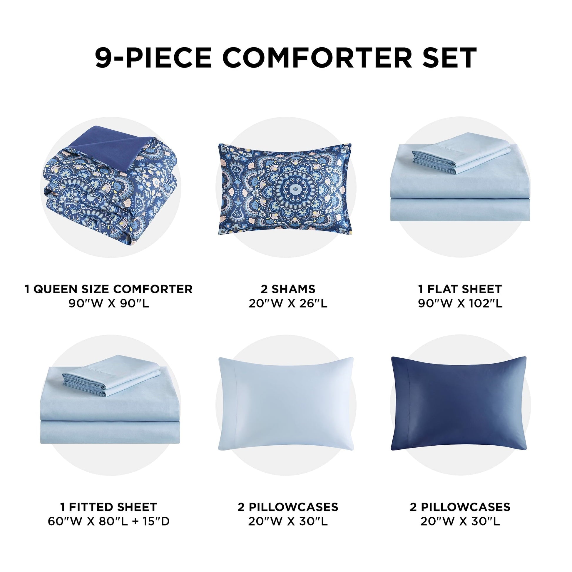 Fluffy Down Alternative Queen Size Comforter Set, 9-Piece Bed in a Bag Queen, Navy Blue Bedding Comforter Set with Comforter, Flat Sheets, Fi... - Hypoallergenic Ultra-Fluffy Quilt for Winter Detail