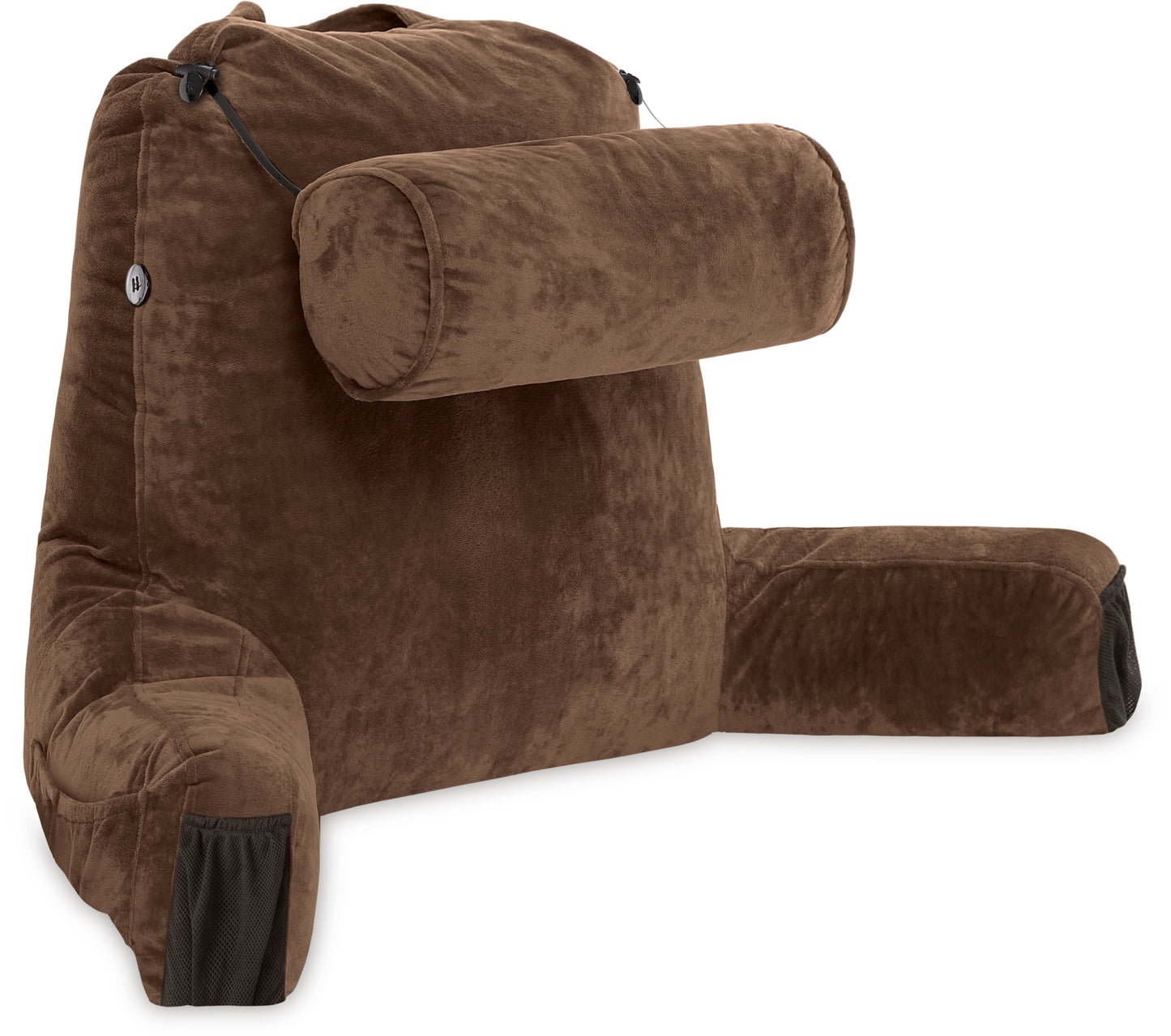 Orthopedic Support Medium Chocolate Brown, Backrest - Detach Neck Roll, Removable Cover - Decorative Throw Pillow Cushion for Sofa & Bed Detail