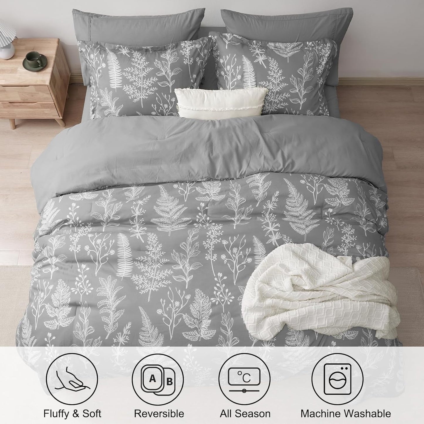 Heavyweight Warmth 7 Pieces Printed King Comforter Set, Lightweight Reversible Botanical Bedding Set Include Comforter, Pillow Shams, Fl... - All-Season Down Alternative Comforter Insert Detail