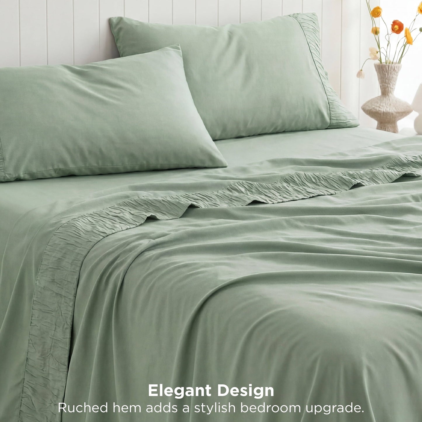 Ultra-Soft Queen Sheets Set, 4 Pieces Deep Pockets Cooling Soft Polyester Microfiber Bed Sheets Set, Sea Foam Green - Premium Ultra-Soft Pillowcase Pair for Sleeping Detail