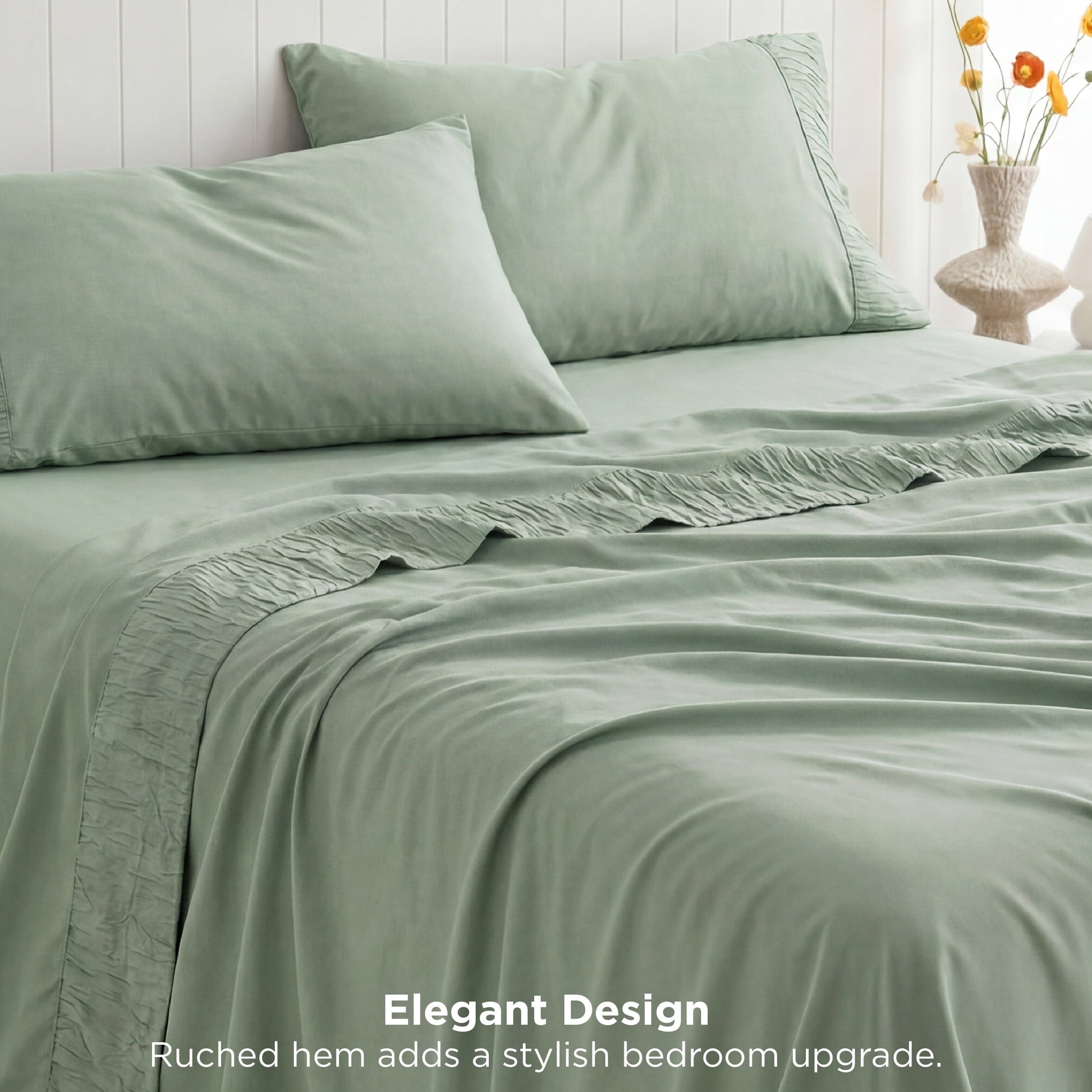 Ultra-Soft Queen Sheets Set, 4 Pieces Deep Pockets Cooling Soft Polyester Microfiber Bed Sheets Set, Sea Foam Green - Premium Ultra-Soft Pillowcase Pair for Sleeping Detail