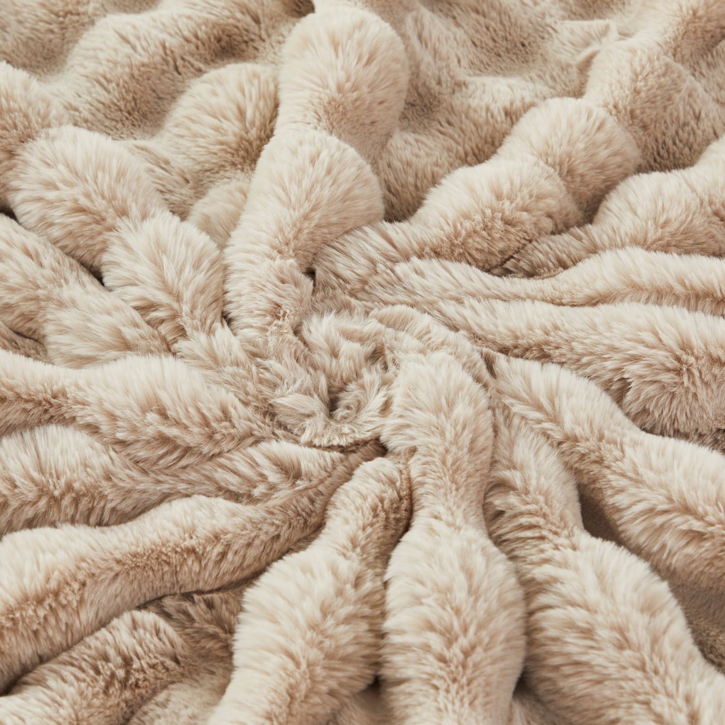 Lightweight Warm Taupe Faux Fur Bubble Blankets for Couch Chair Sofa Luxury Fluffy Thick Bubble Throw Blanket Furry Blanket Fuzzy Soft... - Luxury Knitted Decorative Throw Blanket with Fringes Detail