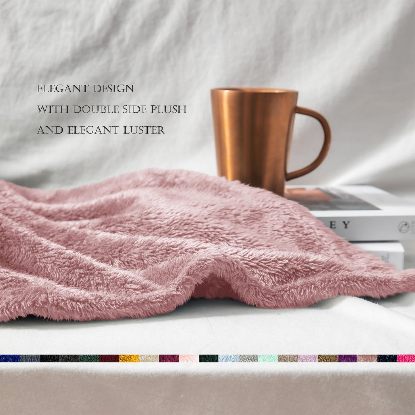 Cozy Fleece Plush Fuzzy Large Fleece Throw Blanket (50" x 70", Dusty Pink)- Soft, Warm and Lightweight - Super Soft Reversible Sherpa Flannel Blanket Detail