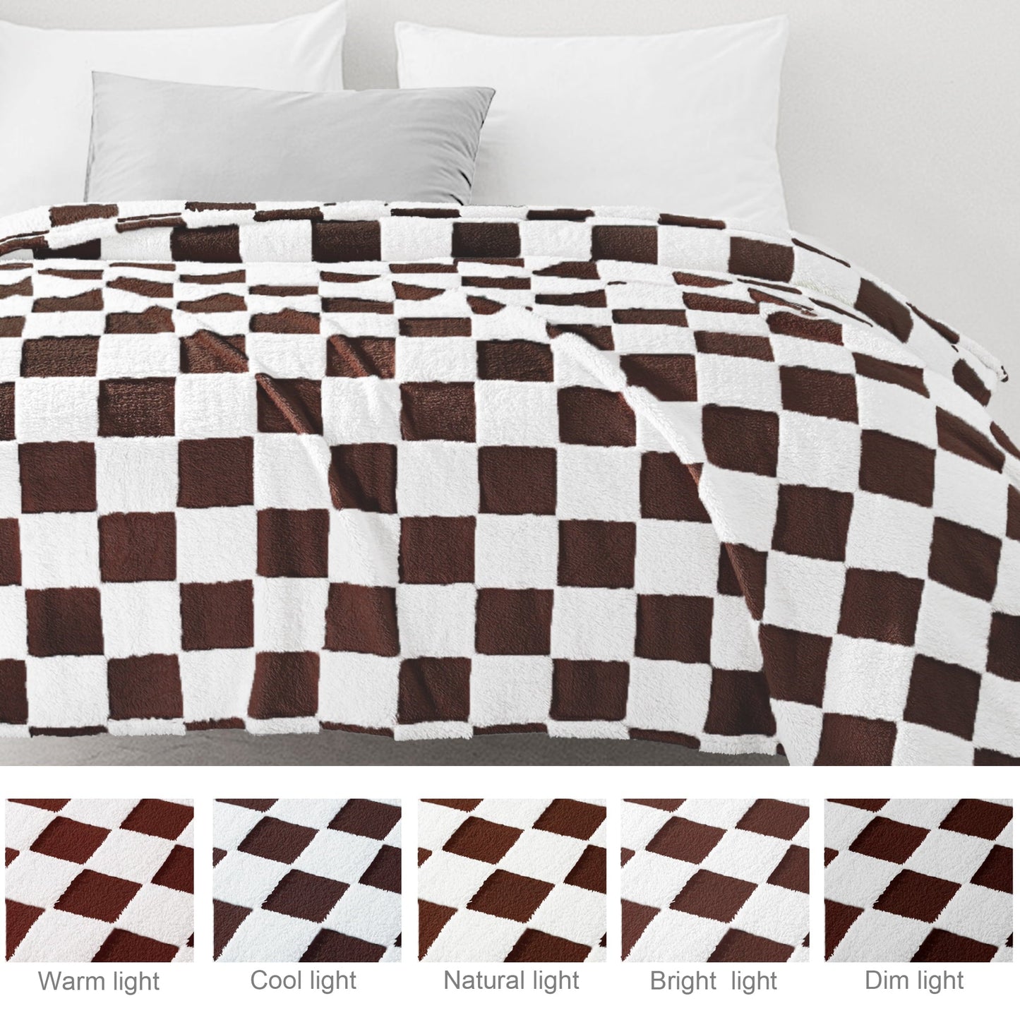 Reversible Sherpa Checkered Throw Blanket, Super Soft and Warm Fluffy Fleece Blanket for Couch, Sofa, Bed, Cute Plaid Pattern, Coffee, ... - Cozy Fleece Throw Blanket for Couch & Bed Detail