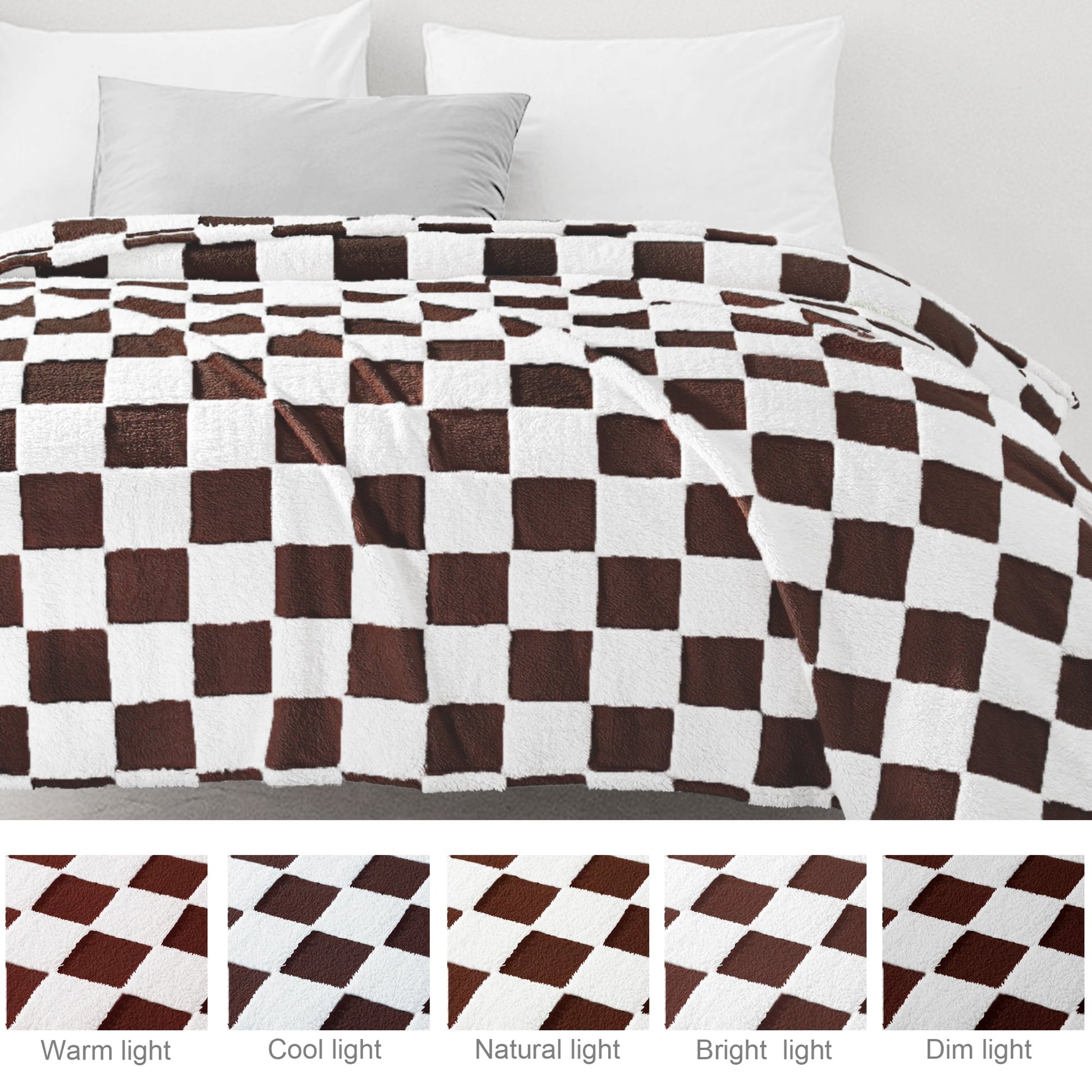 Reversible Sherpa Checkered Throw Blanket, Super Soft and Warm Fluffy Fleece Blanket for Couch, Sofa, Bed, Cute Plaid Pattern, Coffee, ... - Cozy Fleece Throw Blanket for Couch & Bed Detail