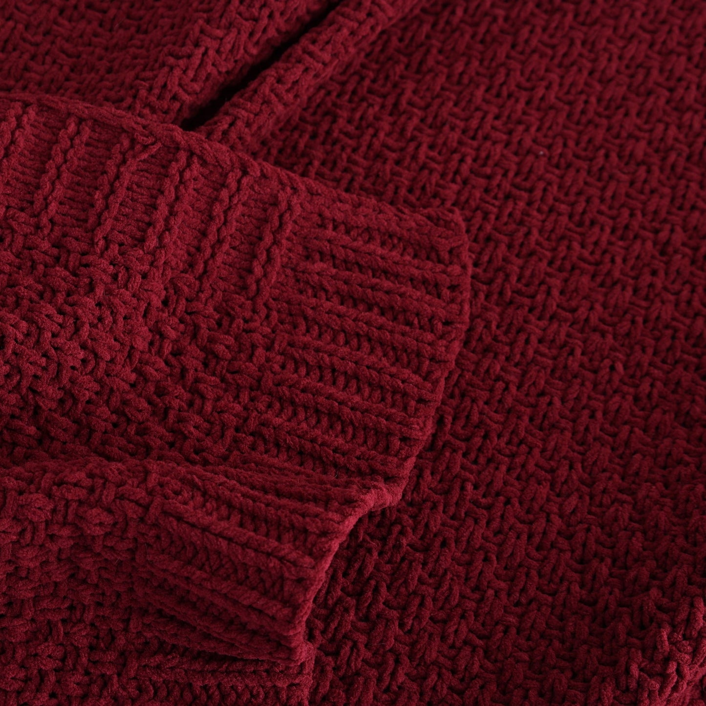 Decorative Knitted Chenille Knit Super Soft Oversized Throw Blanket, Merlot Wine - Cozy Fleece Throw Blanket for Couch & Bed Detail