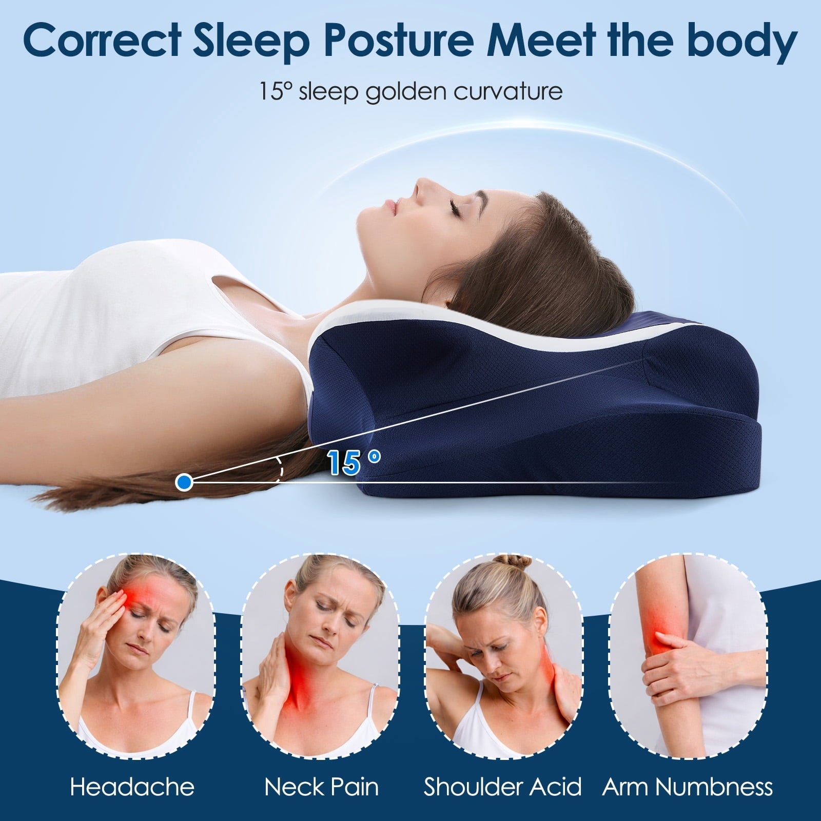 Ergonomic Memory Foam Cervical Neck Pillow for Pain Relief Sleeping, Memory Foam Pillow Neck Pillow Bed Pillow with Pillowcase for Side Bac... - Hotel Quality Plush Sleeping Pillows Detail