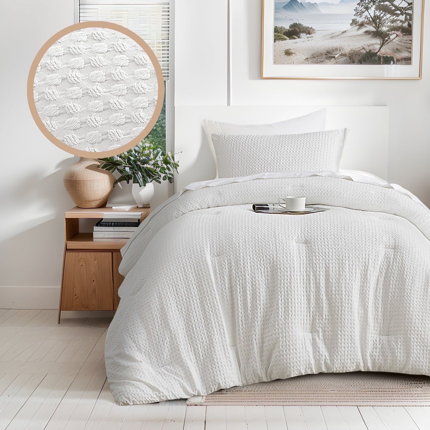 Luxurious Quilted Comforter Sets Twin/Twin-XL, 2 Piece Soft Bedding Sets, Off-White Comforter Bed Set with Pillow Shams - Cloud-Like Soft Lightweight Bed Comforter Detail