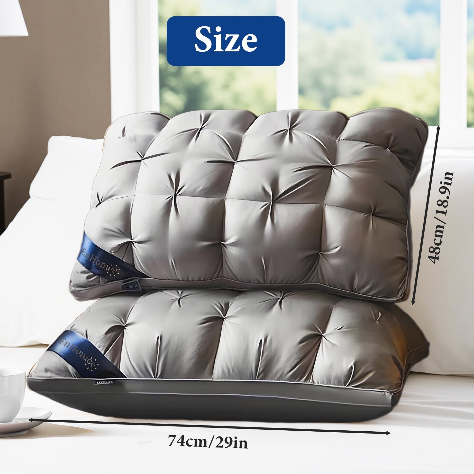 Decorative Plump 2-Pack Luxurious Hotel-Quality ,Resistant to Flattening, All-Season,Gray - Orthopedic Shredded Foam Bed Pillow Set Detail
