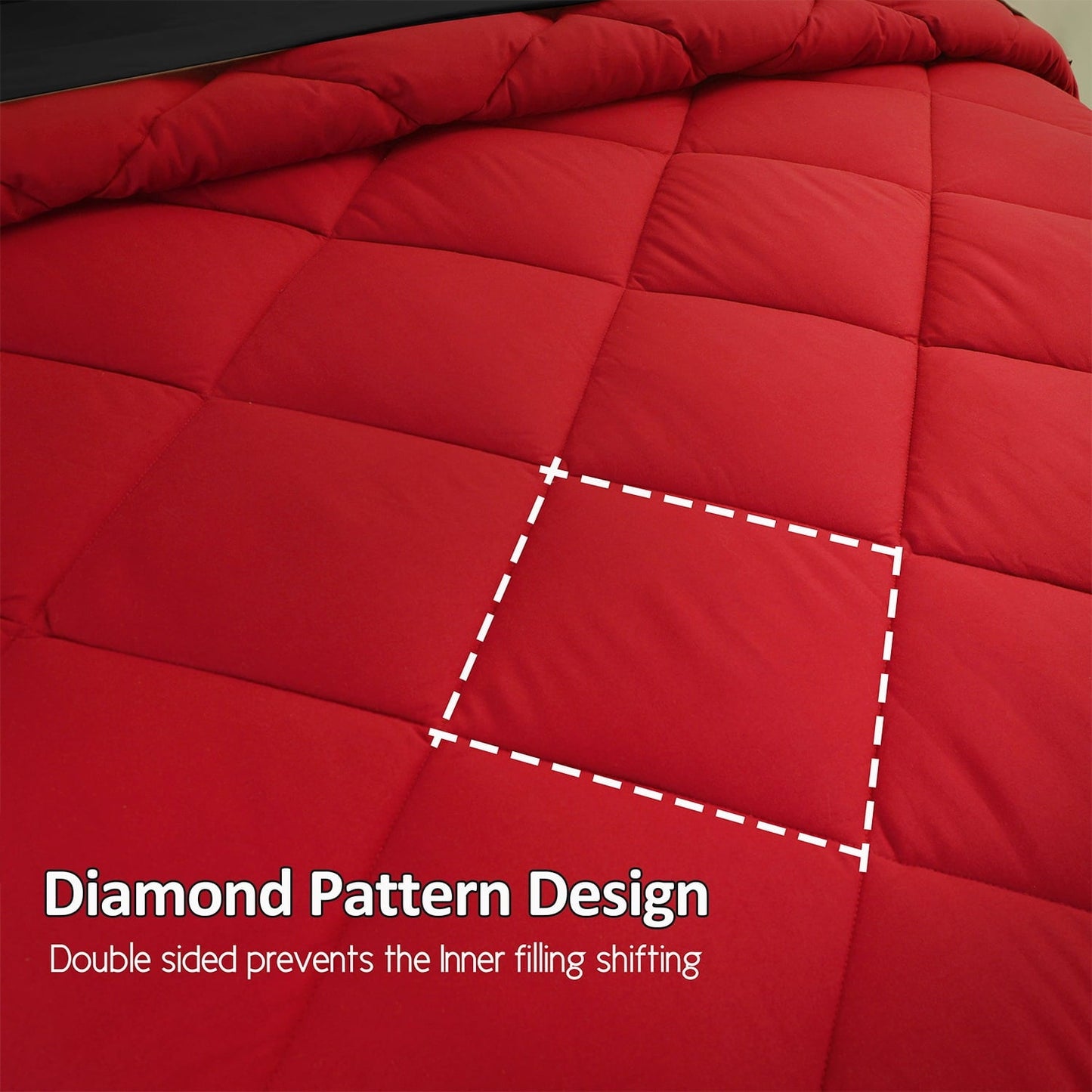Fluffy Down Alternative 7 Piece Reversible Queen Comforter Set - Red Quilted Down Alternative Bedding All Season Super Soft Microfiber Bed in... - Hypoallergenic Ultra-Fluffy Quilt for Winter Detail