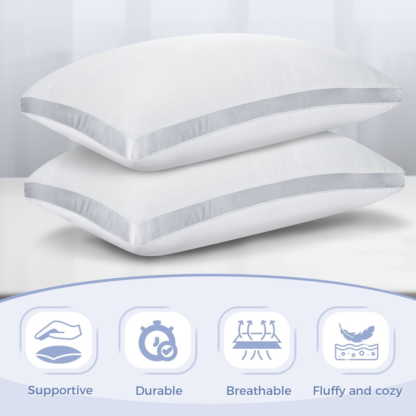 Decorative Plump Bed Pillows King Size Set of 2, Luxury Hotel Quality,Fluffy and Supportive Gusseted Bed Pillows for Side, Back, or St... - Orthopedic Shredded Foam Bed Pillow Set Detail