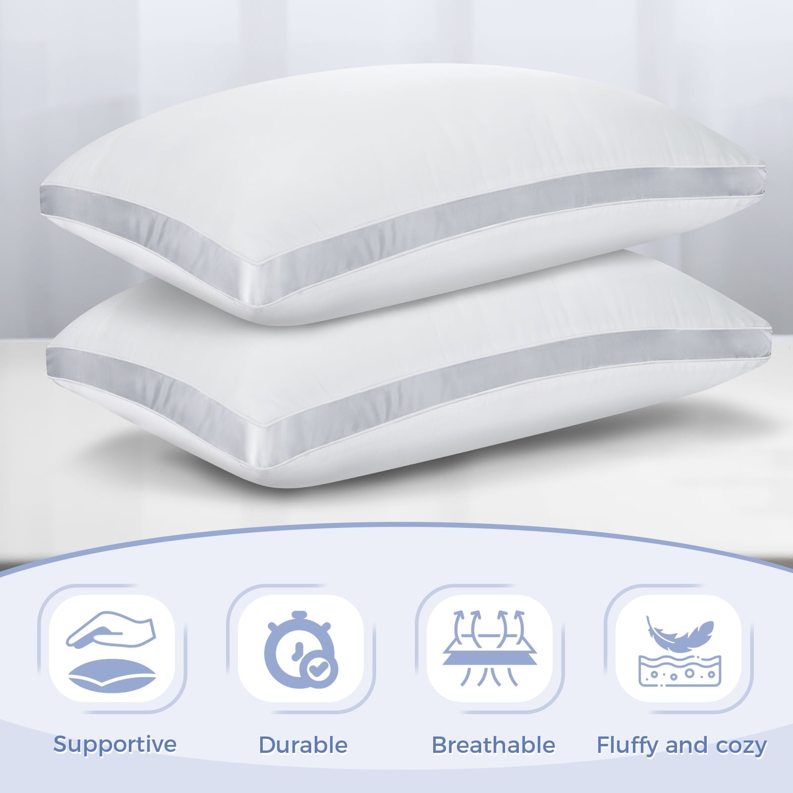 Decorative Plump Bed Pillows King Size Set of 2, Luxury Hotel Quality,Fluffy and Supportive Gusseted Bed Pillows for Side, Back, or St... - Orthopedic Shredded Foam Bed Pillow Set Detail