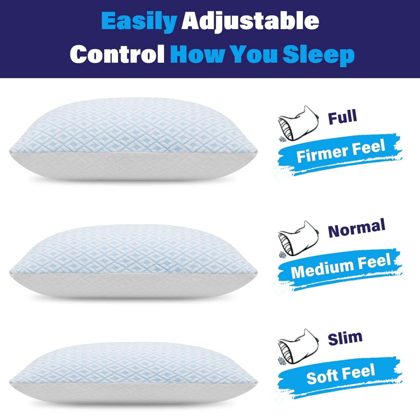 Decorative Plump Cooling Bed Pillows for Sleeping Shredded Memory Foam Pillows Queen Size Set of 2 Pack - Ergonomic Memory Foam Pillow for Neck Pain Support Detail