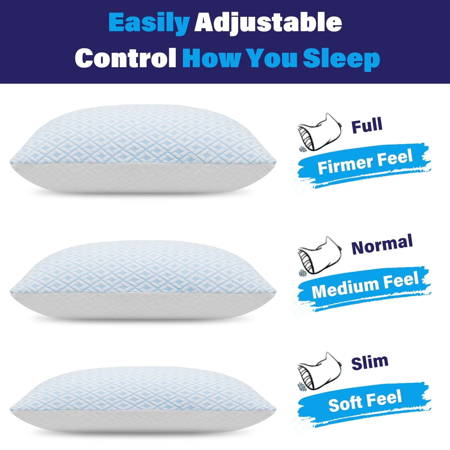 Decorative Plump Cooling Bed Pillows for Sleeping Shredded Memory Foam Pillows Queen Size Set of 2 Pack - Ergonomic Memory Foam Pillow for Neck Pain Support Detail